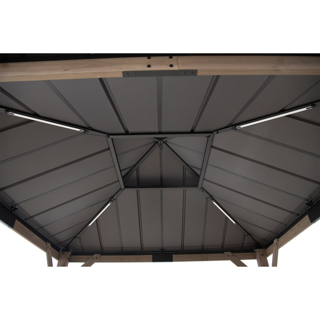 KAPS 330cm x 330cm Solar Powered Gazebo with Dark Brown Steel Hardtop