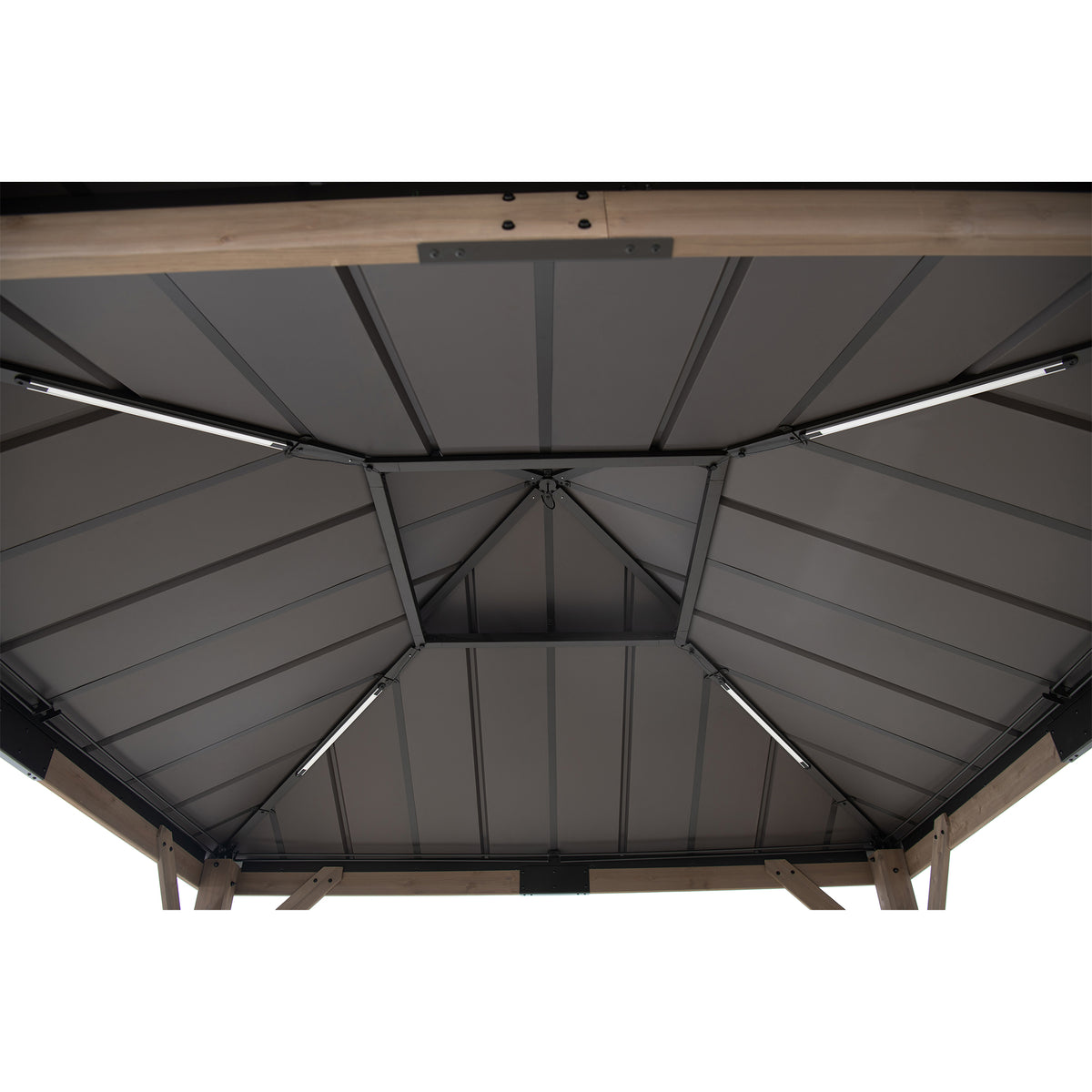 KAPS 330cm x 330cm Solar Powered Gazebo with Dark Brown Steel Hardtop