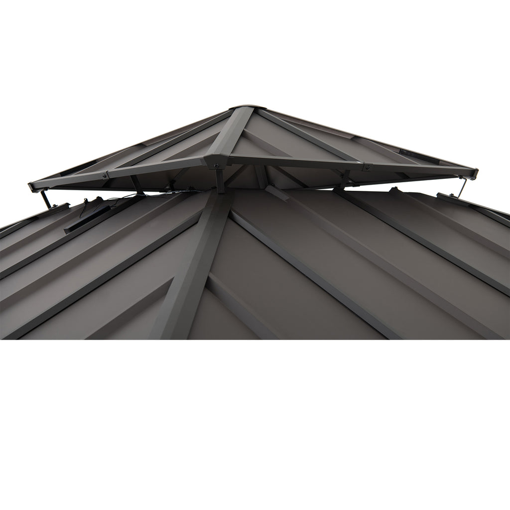 KAPS 330cm x 330cm Solar Powered Gazebo with Dark Brown Steel Hardtop