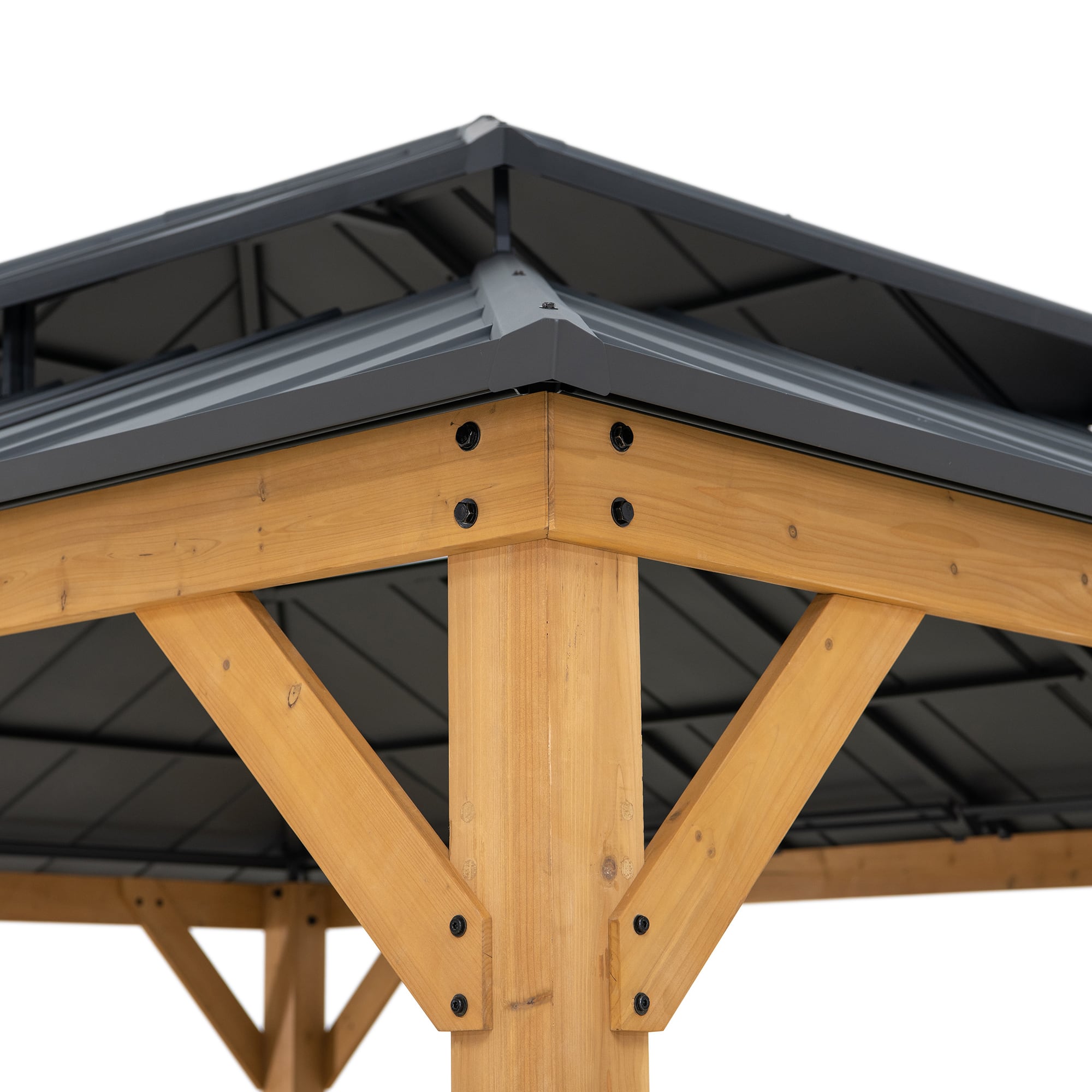 TRIVOR 450cm x 390cm Cedar Framed Gazebo with Anthracite Steel 2-tier Roof