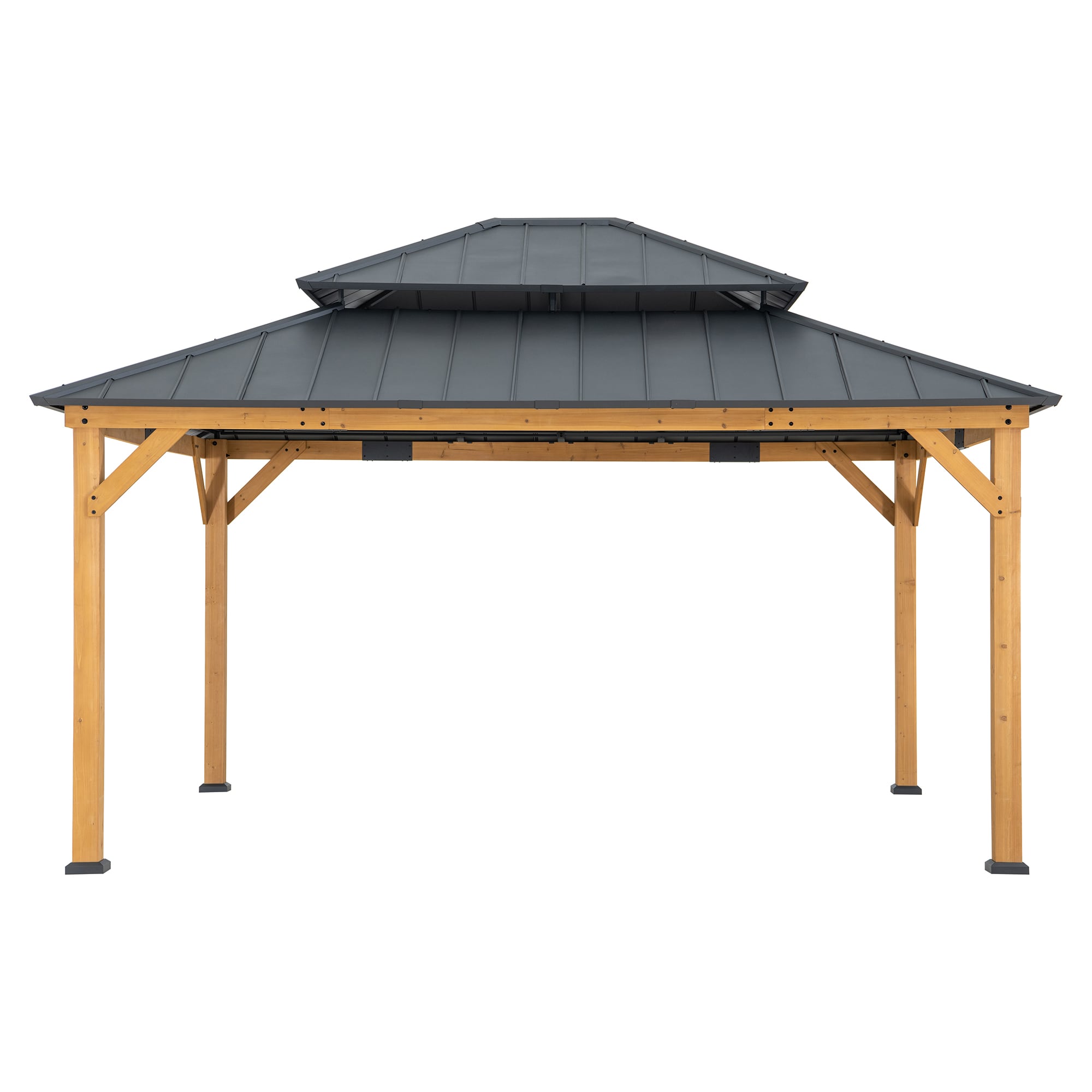 TRIVOR 450cm x 390cm Cedar Framed Gazebo with Anthracite Steel 2-tier Roof - front