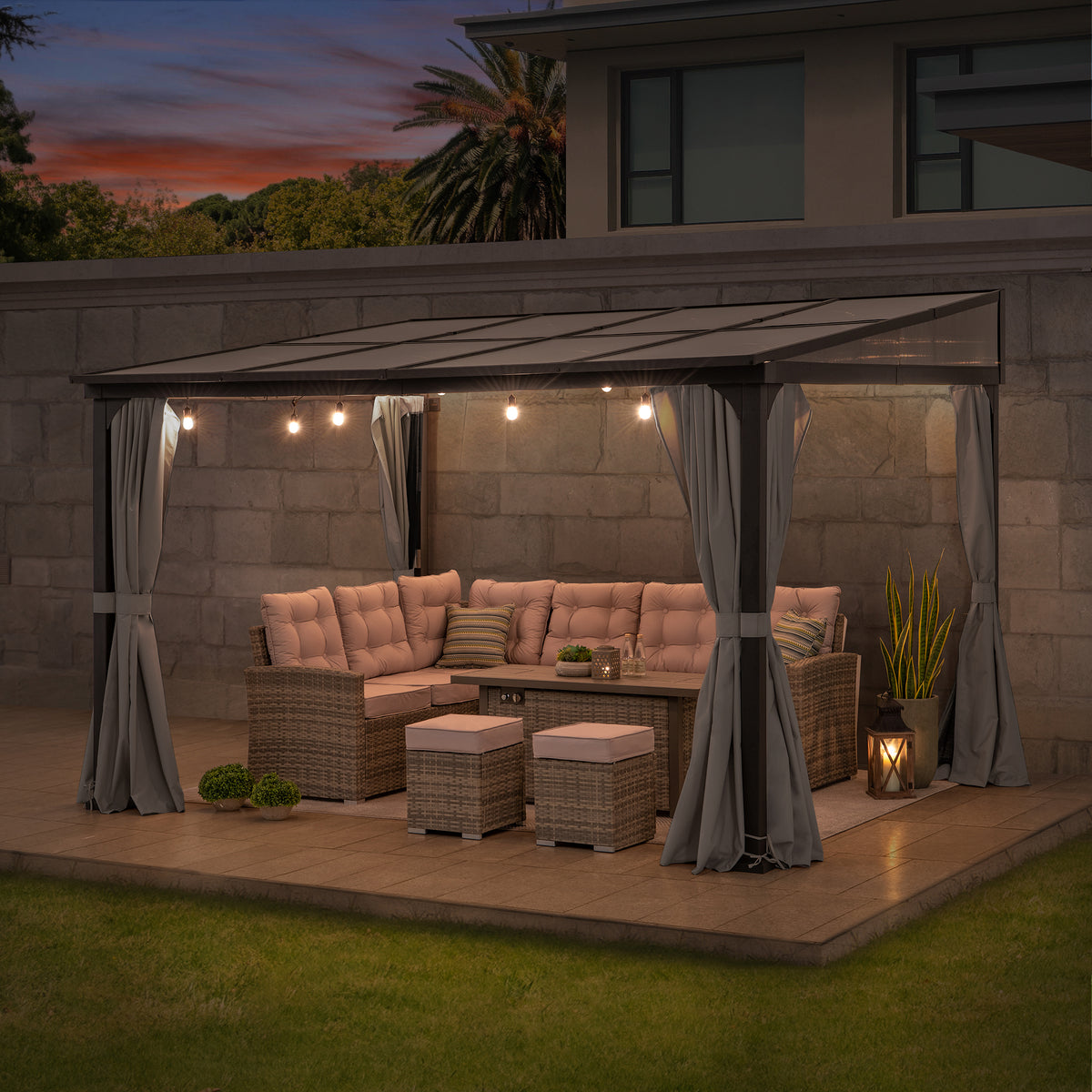 MEIJE 360cm x 300cm Wall-Mounted Steel Pergola