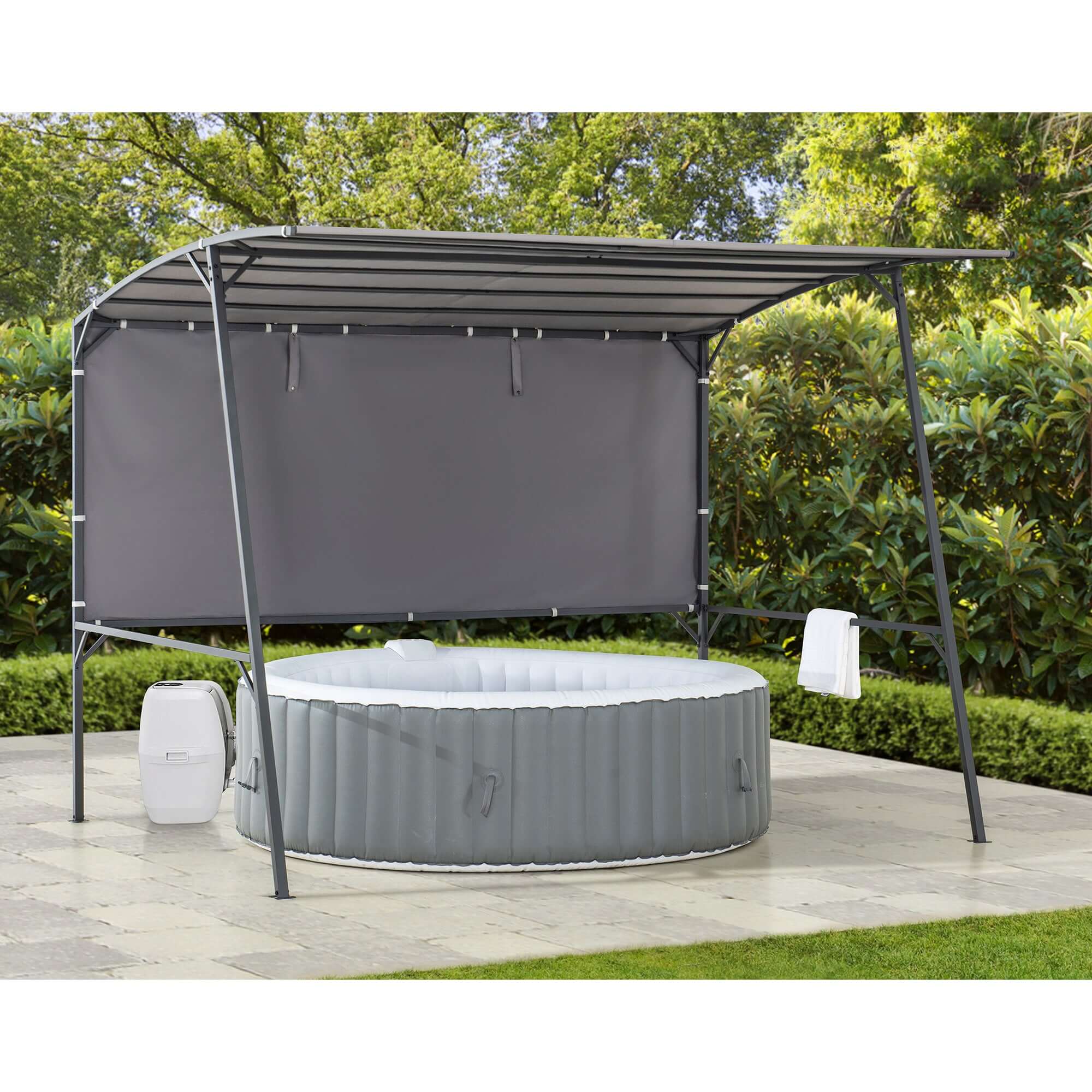 VODNO 220cm x 284cm Gray Fabric Hot Tub Pergola - spa pergola