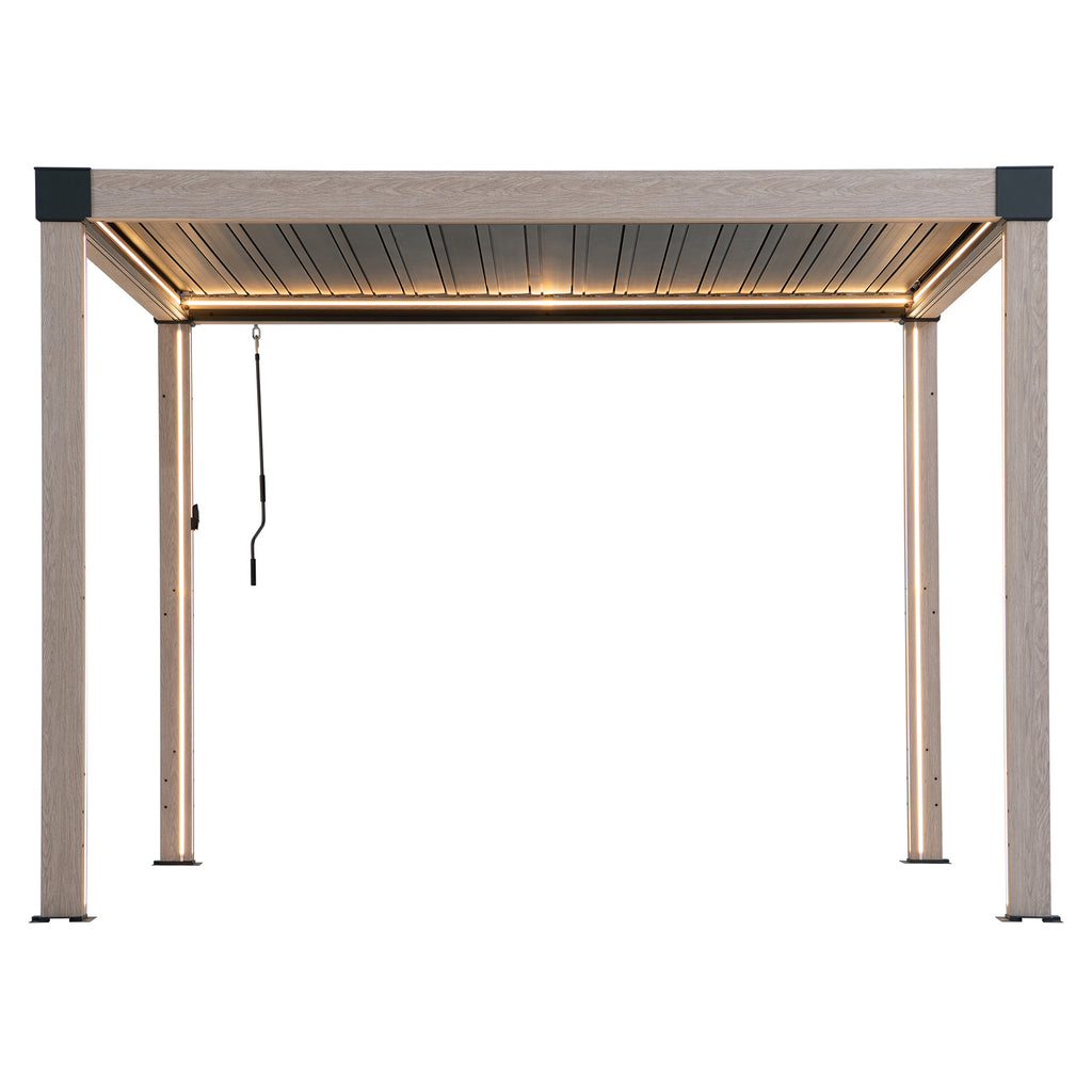 MATTERHORN 306cm x 306cm Beige Steel Multi Pergola with LED Lights - inside light on