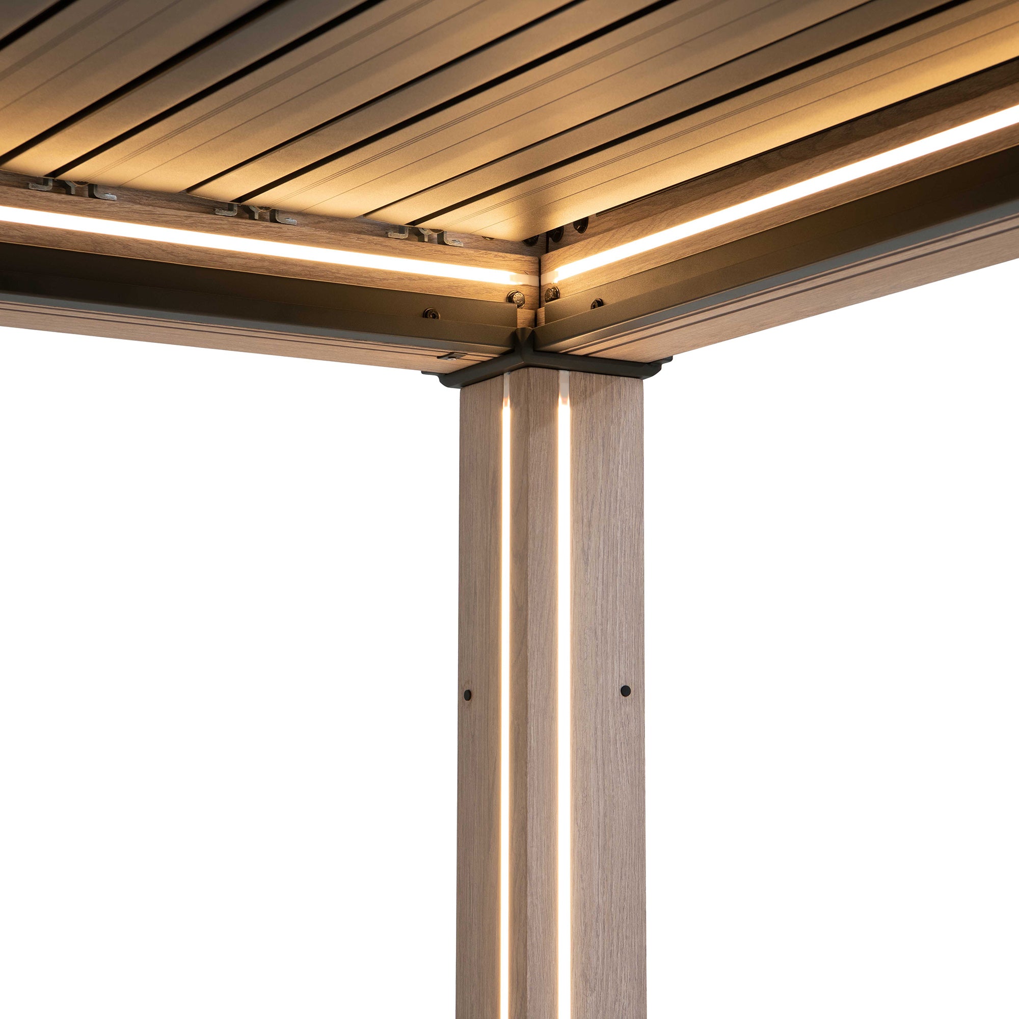 MATTERHORN 306cm x 306cm Beige Steel Multi Pergola with LED Lights - inside light on