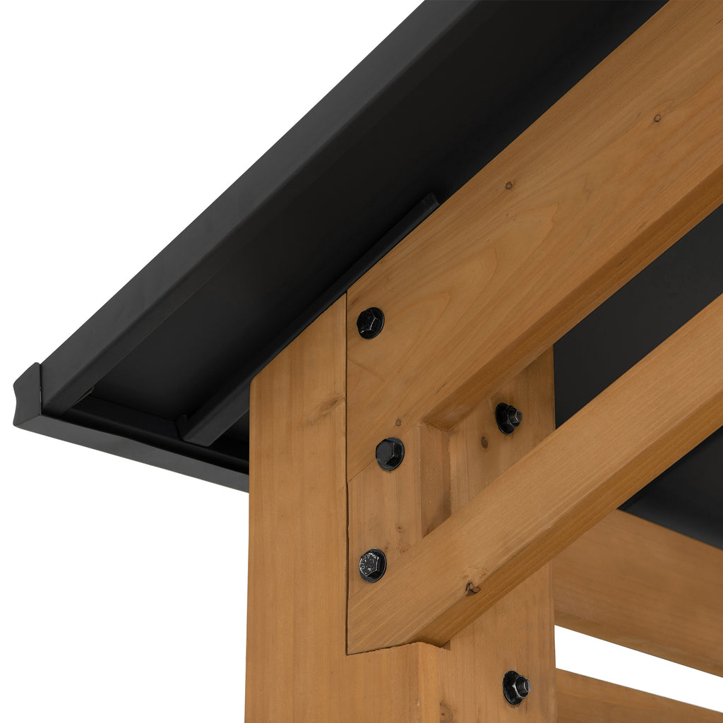 DIRAN 336cm x 603cm Cedar Wood Carport with Anthracite Steel Roof - corner 6x3m