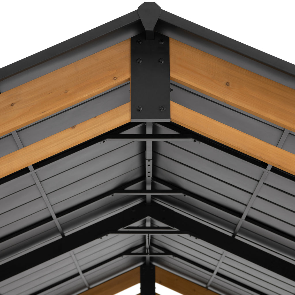 DIRAN 336cm x 603cm Cedar Wood Carport with Anthracite Steel Roof - inside roof