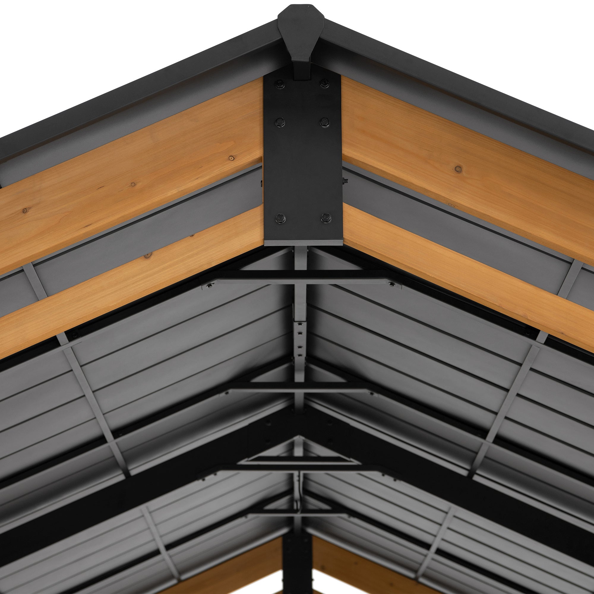 DIRAN 336cm x 603cm Cedar Wood Carport with Anthracite Steel Roof - inside roof