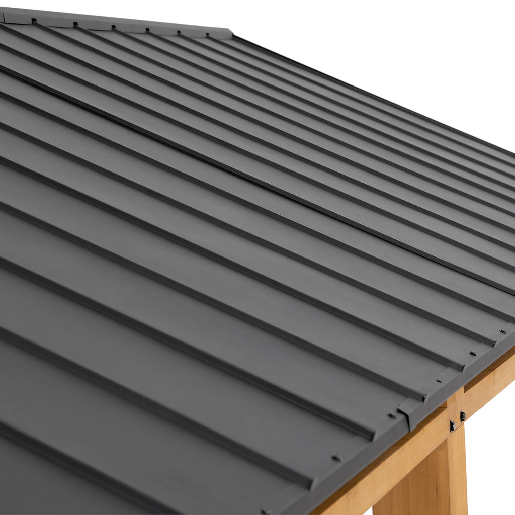 DIRAN 336cm x 603cm Cedar Wood Carport with Anthracite Steel Roof - top roof 6m x 3m