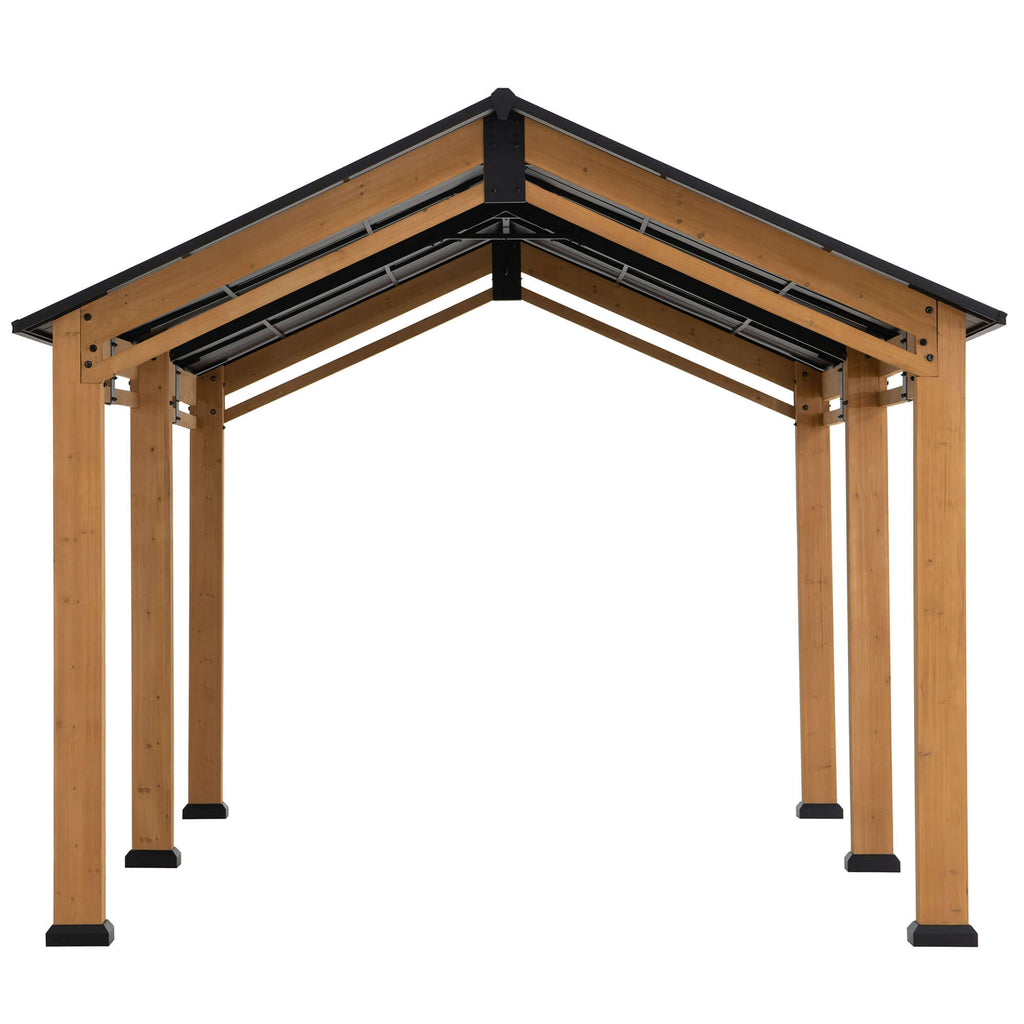 DIRAN 336cm x 603cm Cedar Wood Carport with Anthracite Steel Roof - front