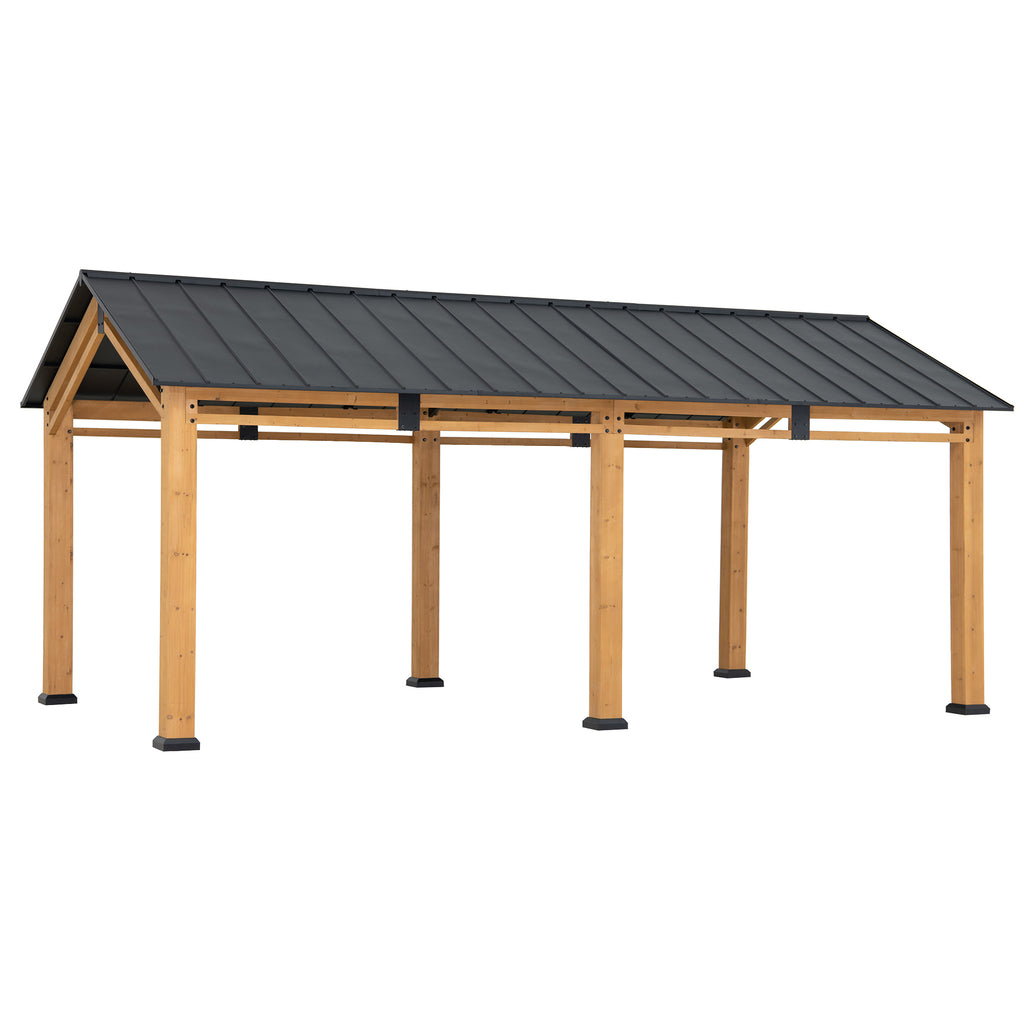 DIRAN 336cm x 603cm Cedar Wood Carport with Anthracite Steel Roof - gazebo per auto