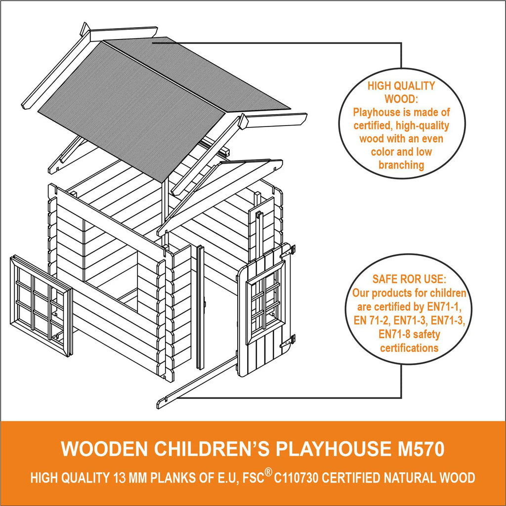 Wooden Playhouse for Kids M570 - 105 x 105 cm