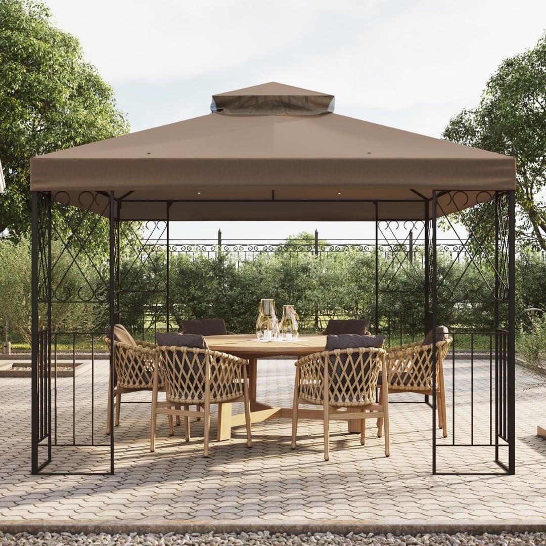 ANETO 360cm x 300cm Steel Canopy Gazebo with 2-tier Khaki Soft Top