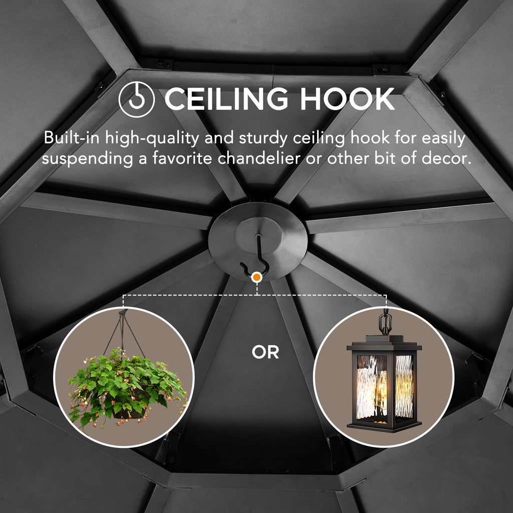 EGGI 395cm x 395cm Cedar Framed Octagon Gazebo with Anthracite Steel 2-tier Hardtop