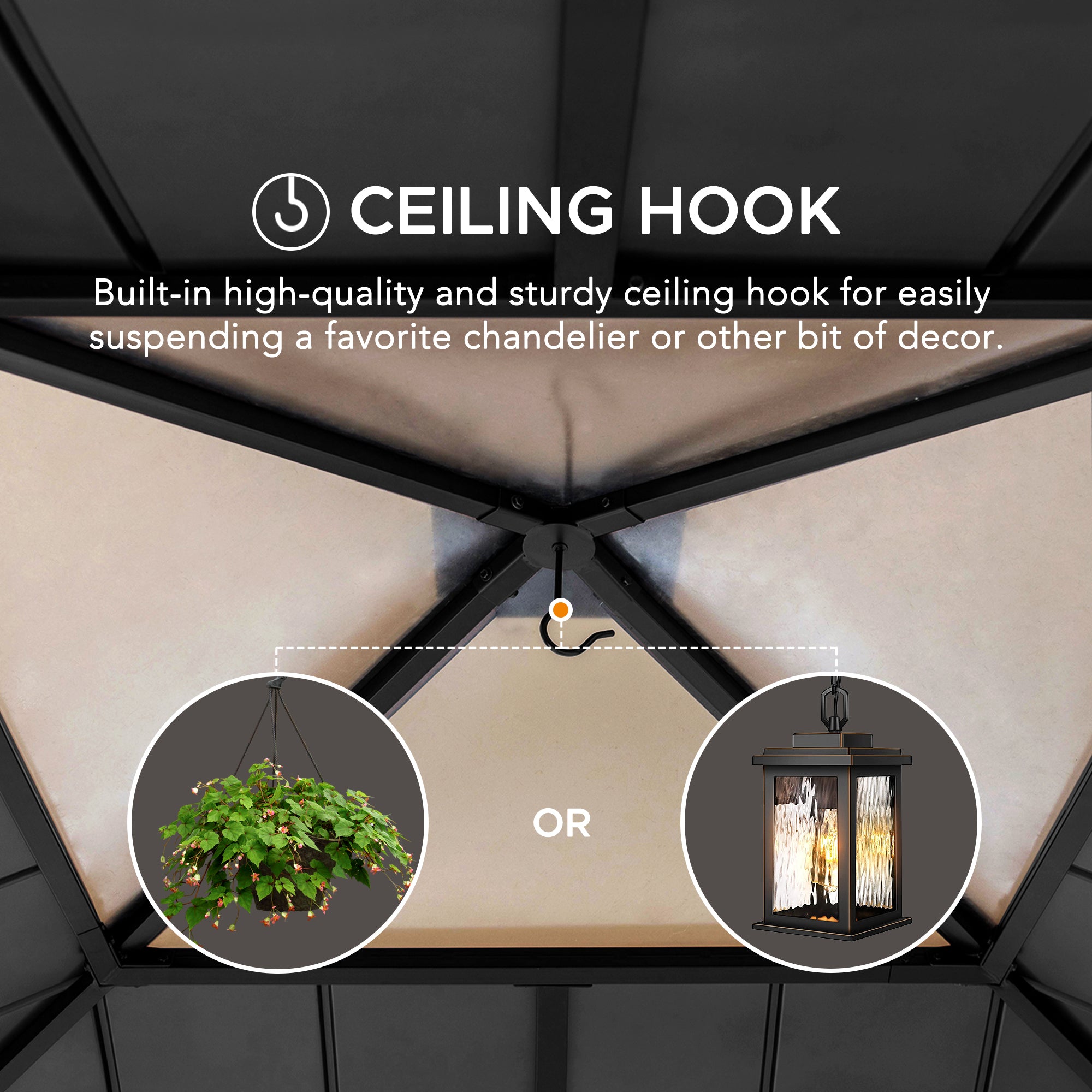 PIRIN 336cm x 336cm Cedar Framed Gazebo with Anthracite Gray Steel and Polycarbonate Hip Roof