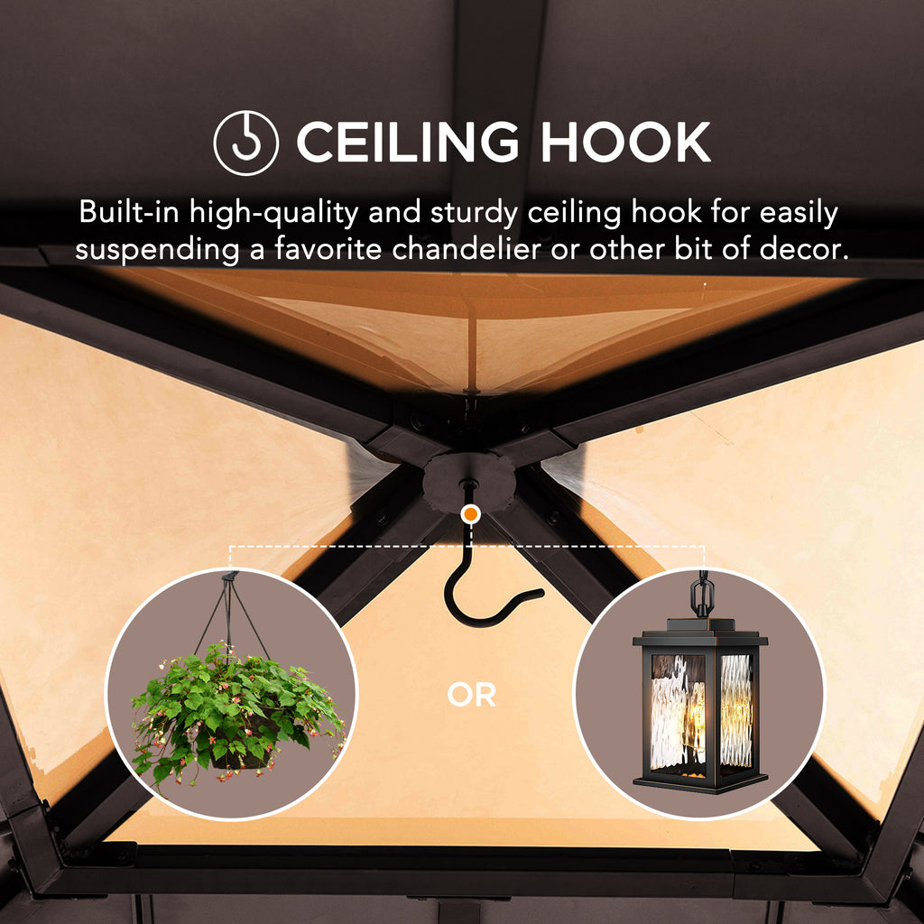 RAPI 273cm x 273cm Cedar Framed Gazebo with Brown Steel and Polycarbonate Hip Roof