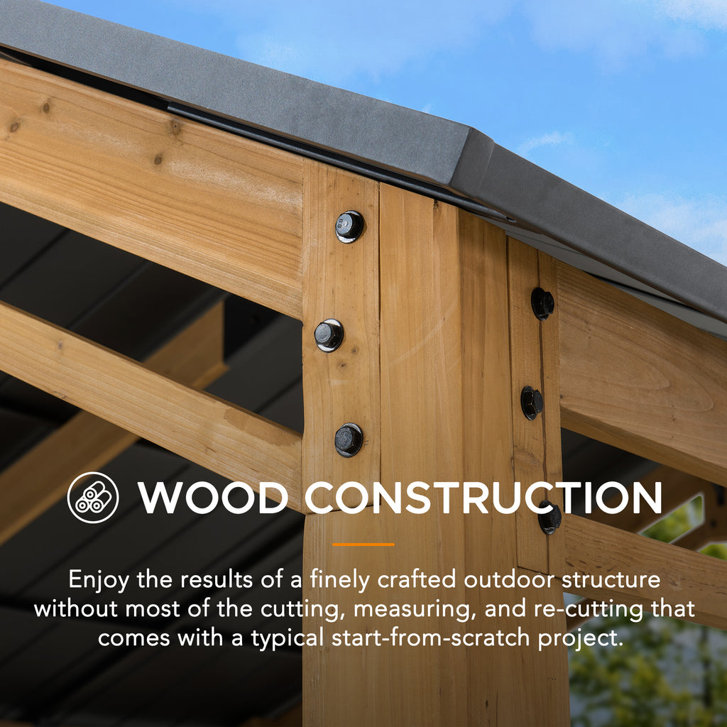 KORAB 335cm x 400cm Cedar Wood Carport with Anthracite Steel Roof - pergola vs carport