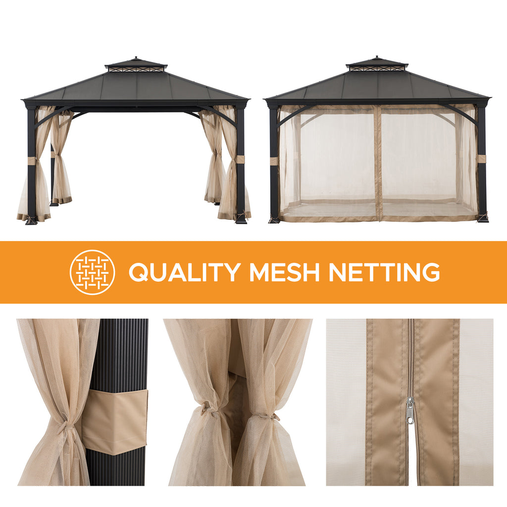 TORRE 385cm x 324cm Black 2-Tier Aluminium Hardtop Gazebo