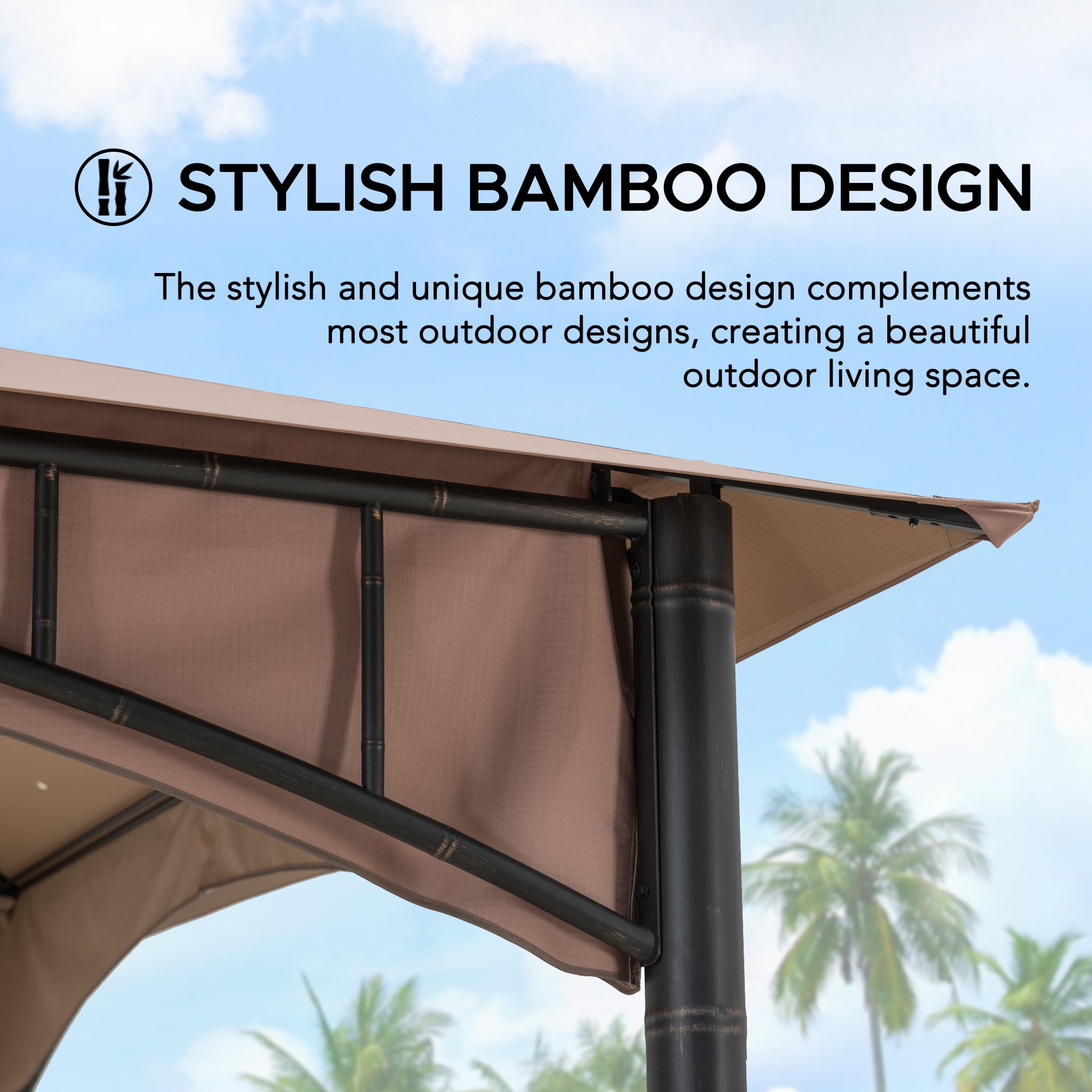 LAURO 340cm x 340cm Brown Fabric Steel Canopy with Ventilated 2-tier Top