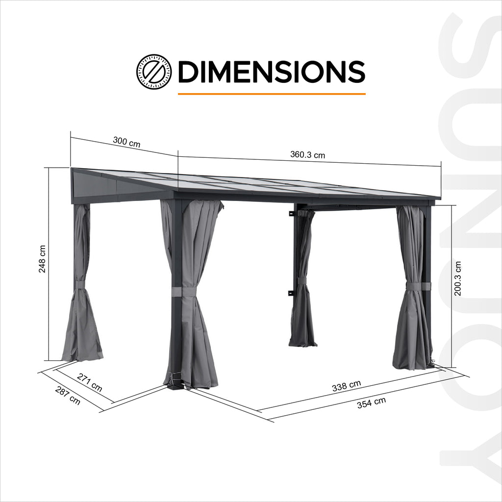 MEIJE 360cm x 300cm Wall-Mounted Steel Pergola