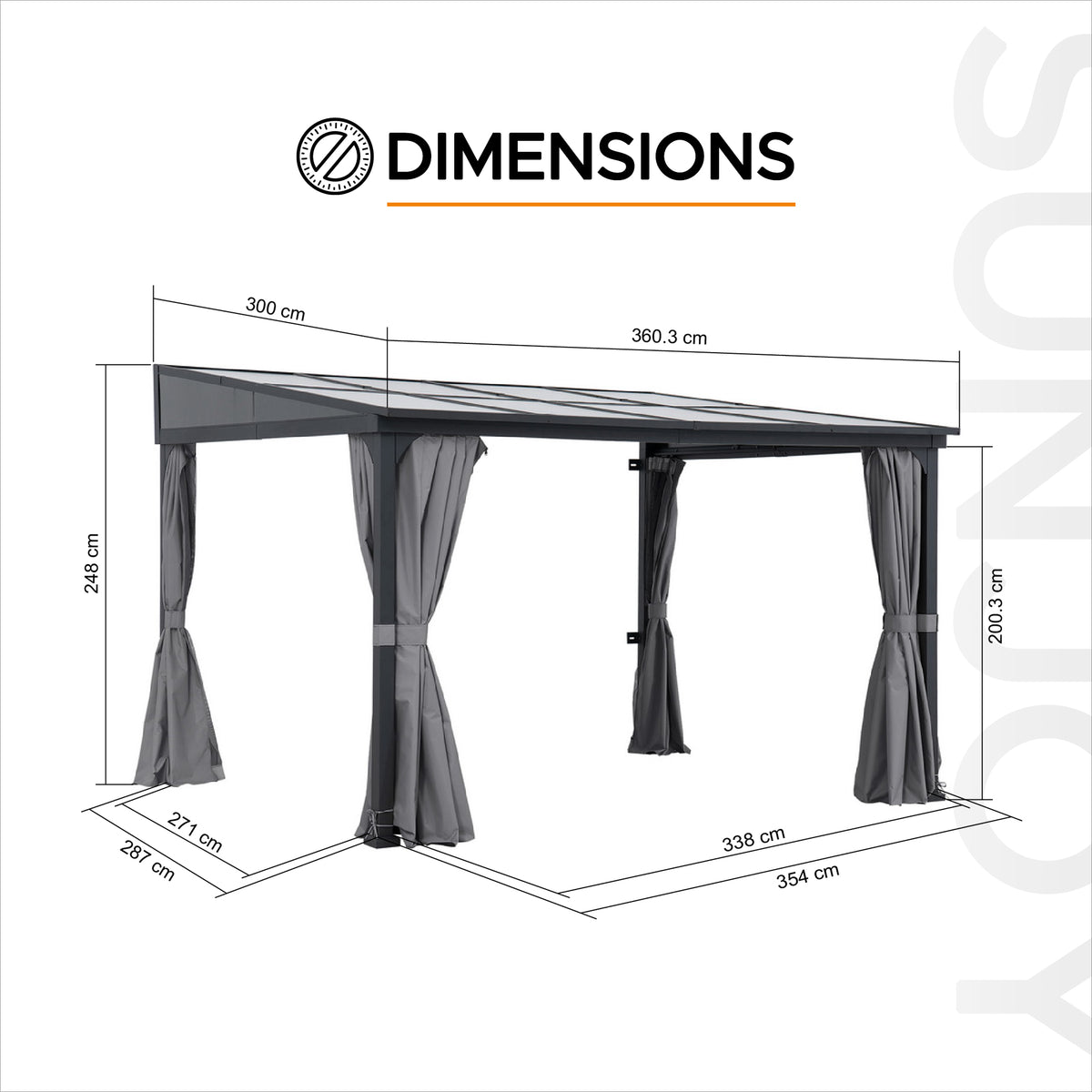 MEIJE 360cm x 300cm Wall-Mounted Steel Pergola