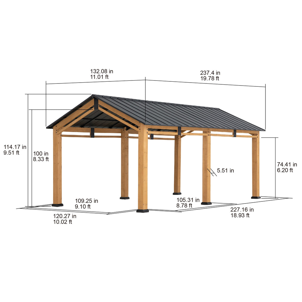 DIRAN 336cm x 603cm Cedar Wood Carport with Anthracite Steel Roof - dimensions 3x6