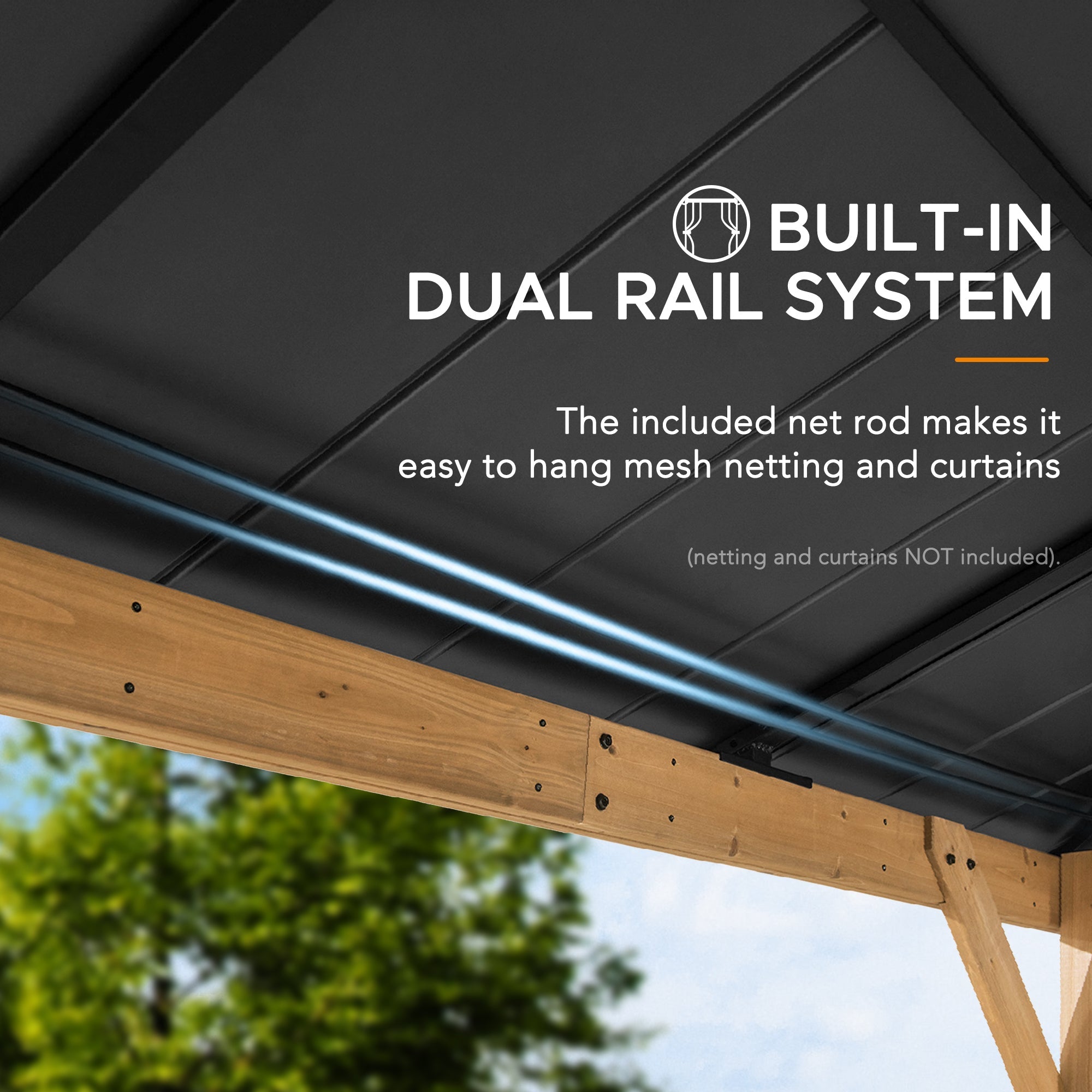 ERNIR 393cm x 452cm Cedar Wood Gazebo with Anthracite Steel Hardtop Roof