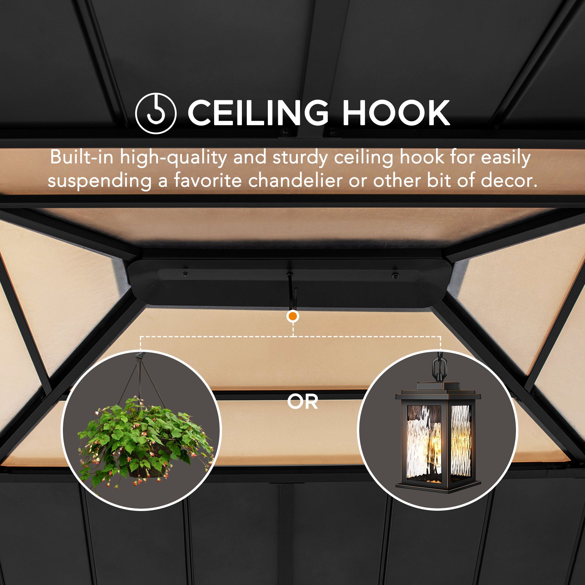 ERNIR 393cm x 452cm Cedar Wood Gazebo with Anthracite Steel Hardtop Roof