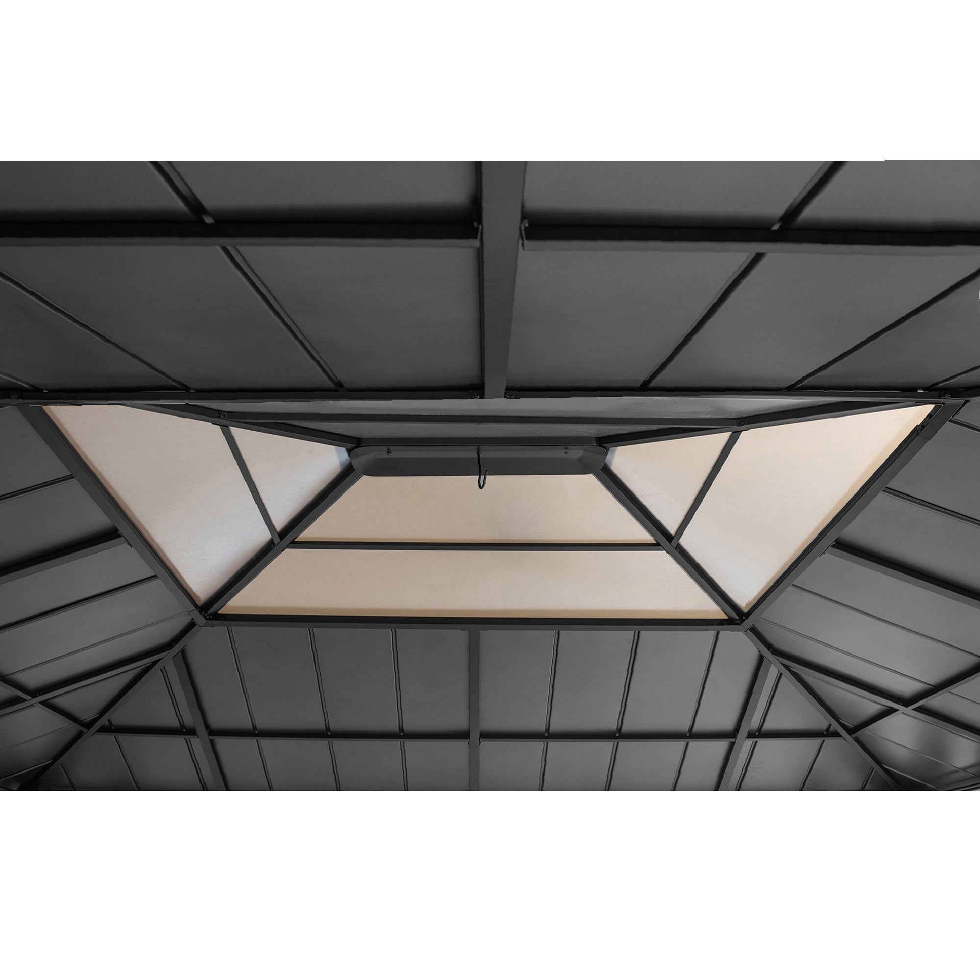 ERNIR 393cm x 452cm Cedar Wood Gazebo with Anthracite Steel Hardtop Roof - inside roof 