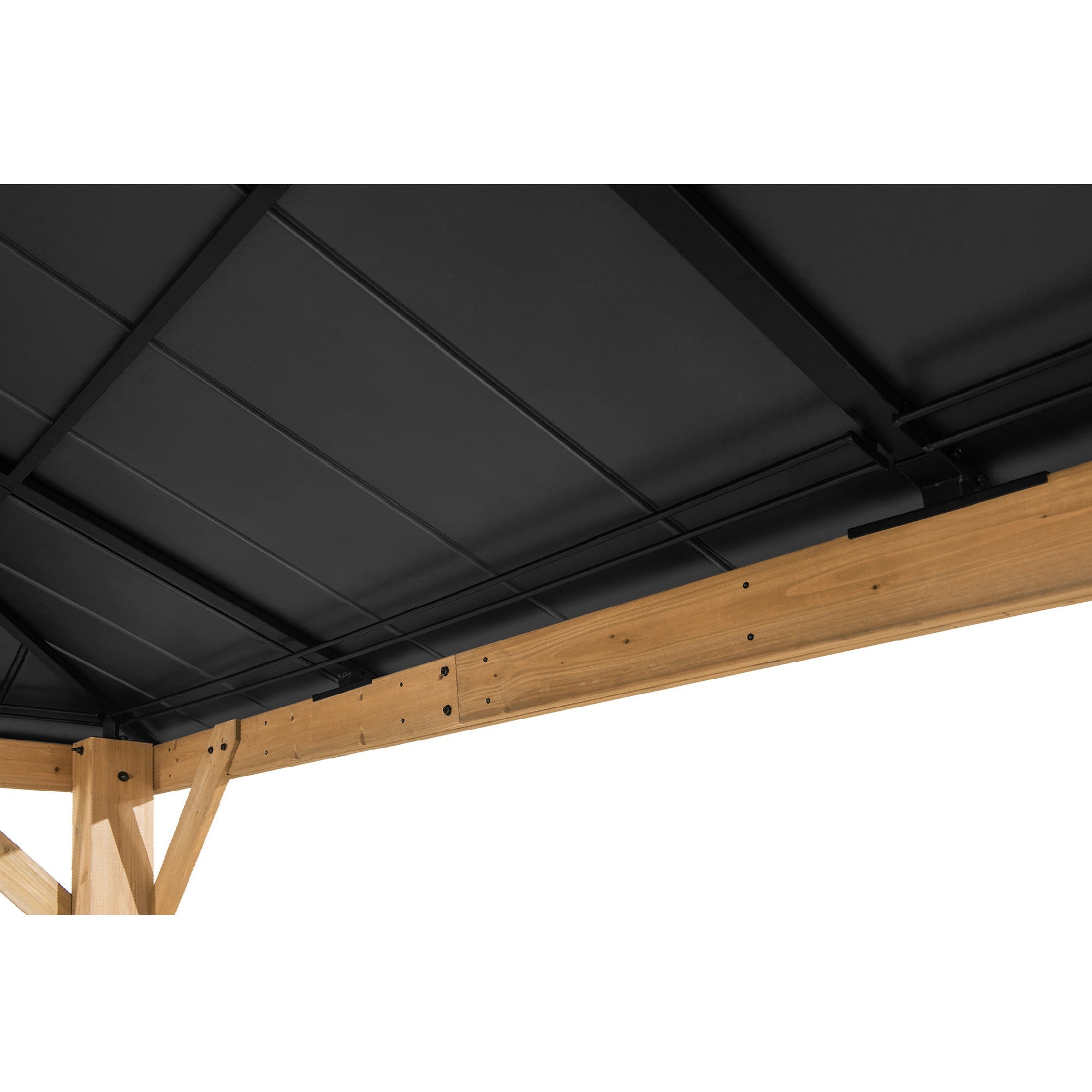 ERNIR 393cm x 452cm Cedar Wood Gazebo with Anthracite Steel Hardtop Roof