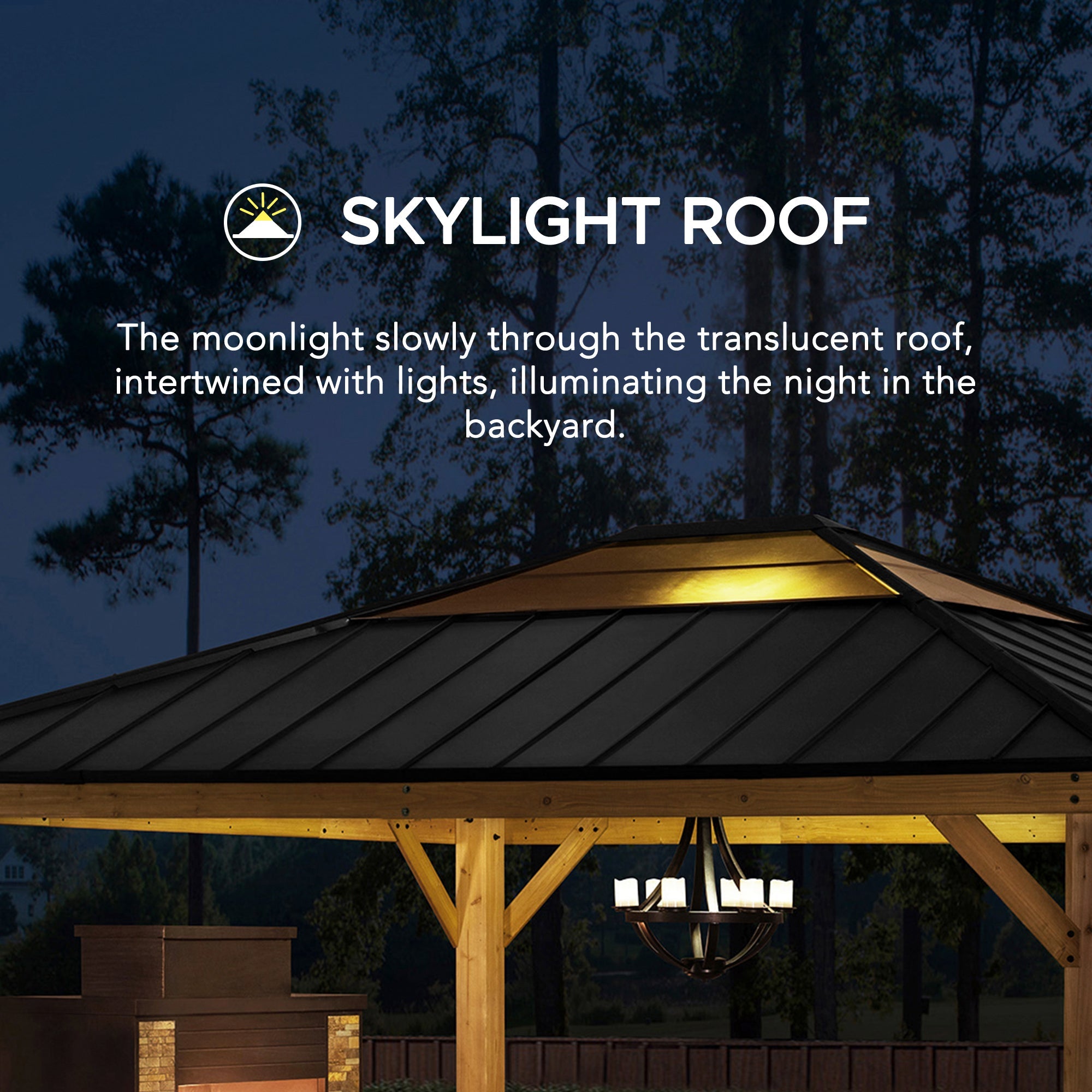 ERNIR 393cm x 452cm Cedar Wood Gazebo with Anthracite Steel Hardtop Roof