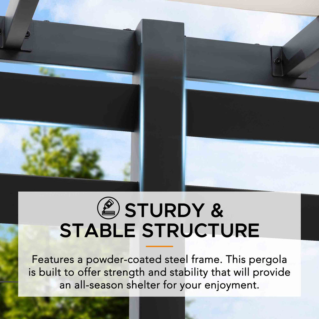 OETA 304cm x 372cm Steel Adjustable Canopy Pergola with White Fabric Soft Top - pergola de gradina