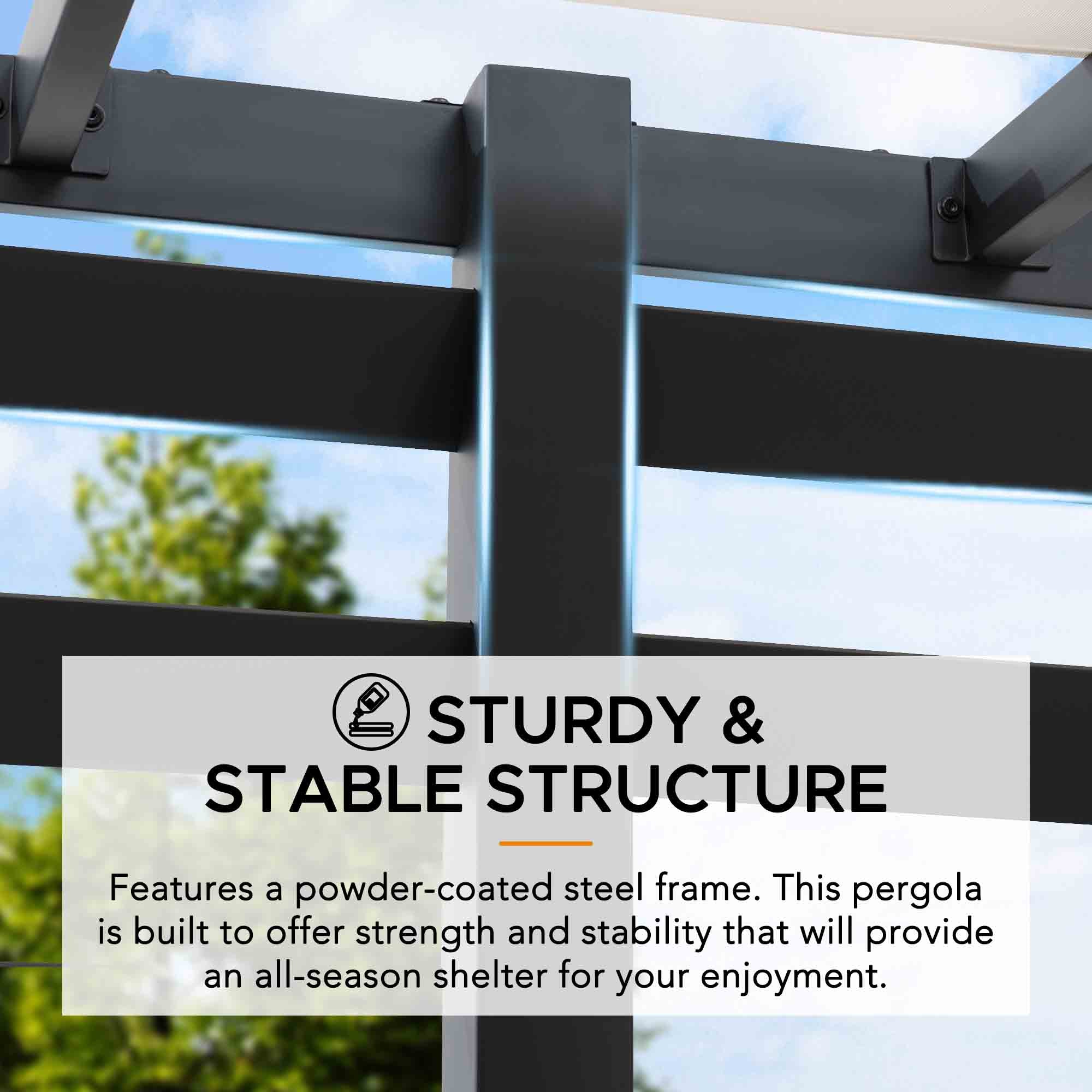 OETA 304cm x 372cm Steel Adjustable Canopy Pergola with White Fabric Soft Top - pergola de gradina