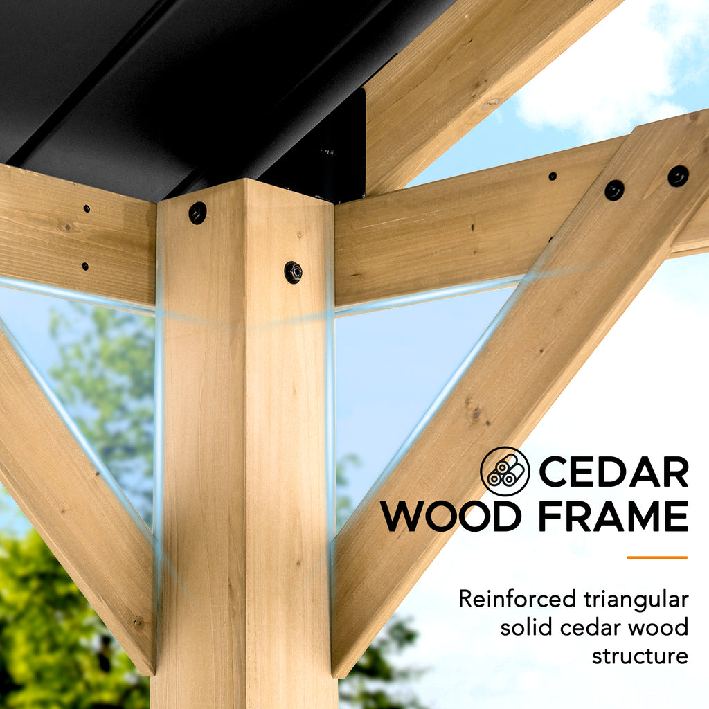TÖDI 336cm x 400cm Cedar Framed Gazebo with Anthracite Steel Gable Hardtop