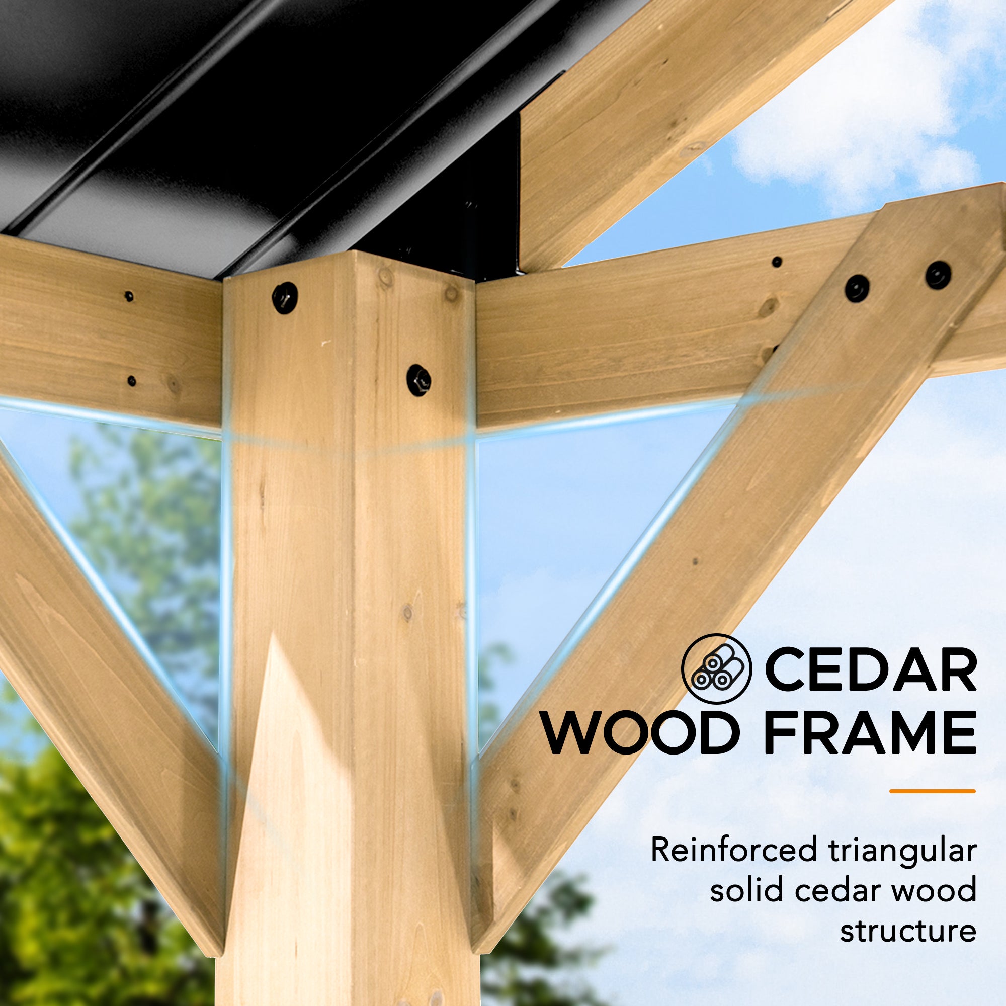 REBRA 465cm x 404cm Cedar Framed Gazebo with Anthracite Steel Gable Roof