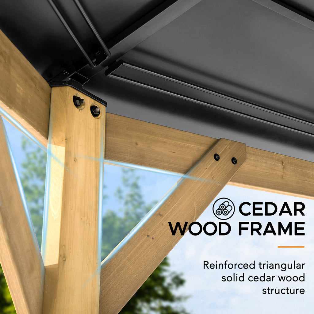 EGGI 395cm x 395cm Cedar Framed Octagon Gazebo with Anthracite Steel 2-tier Hardtop