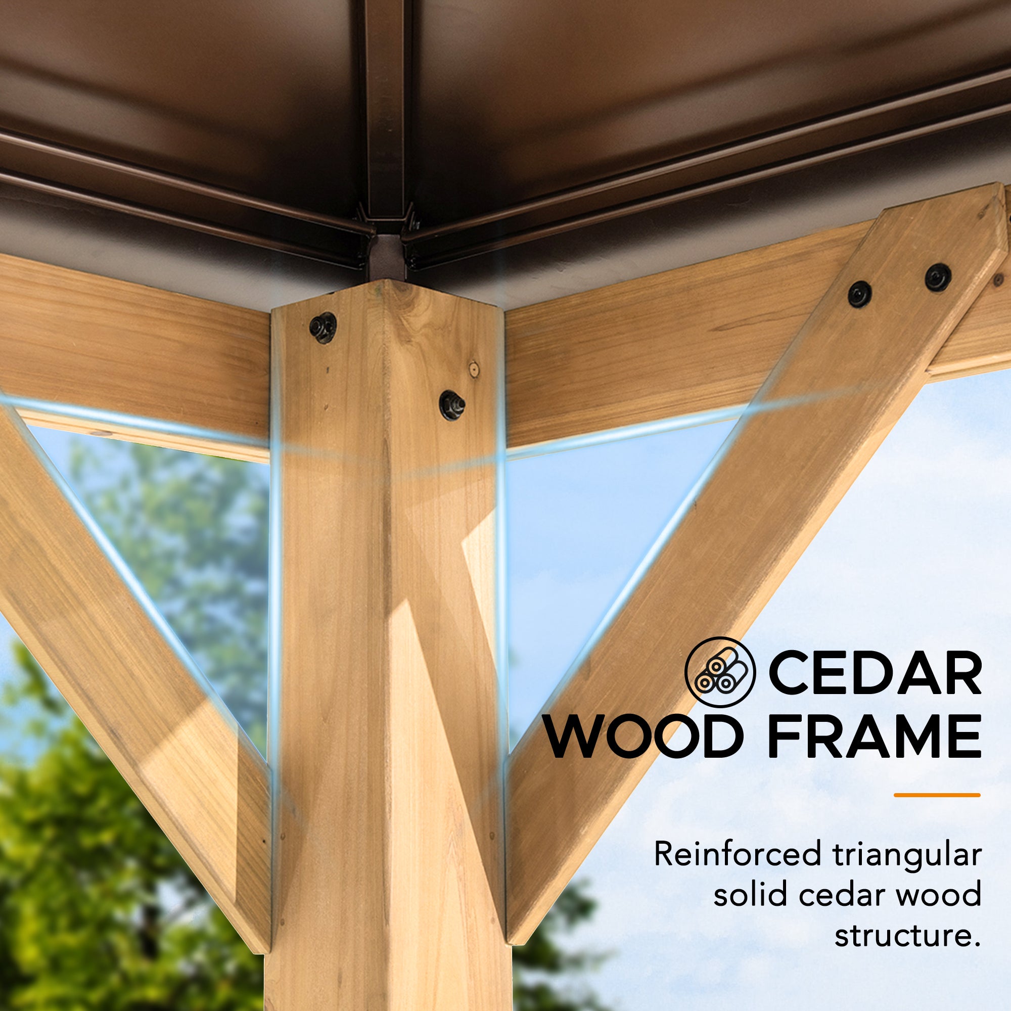 PAPS 335cm x 335cm Cedar Framed Gazebo with Brown Steel 2-tier Hip Roof