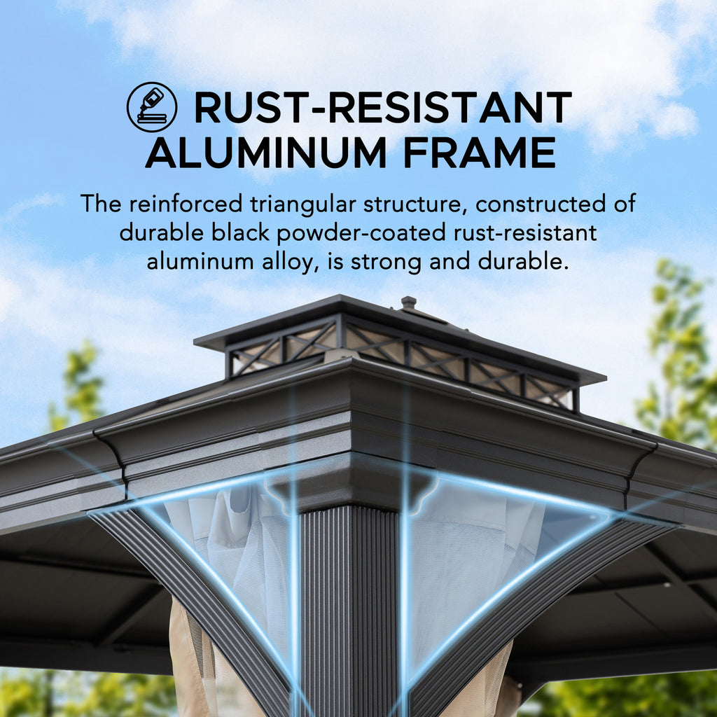 TORRE 385cm x 324cm Black 2-Tier Aluminium Hardtop Gazebo