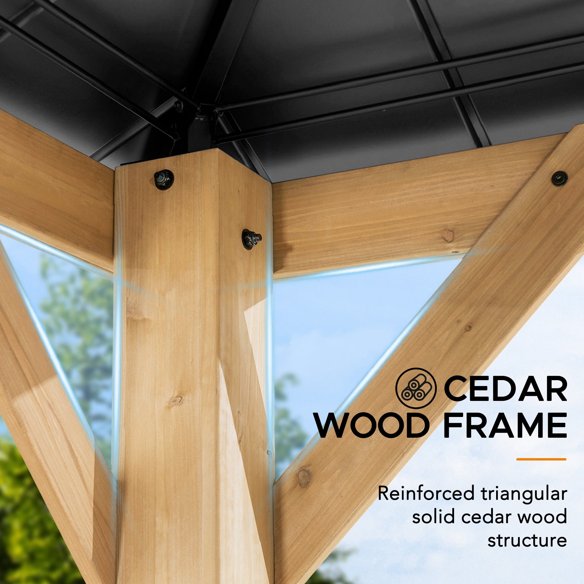 PIRIN 336cm x 336cm Cedar Framed Gazebo with Anthracite Gray Steel and Polycarbonate Hip Roof