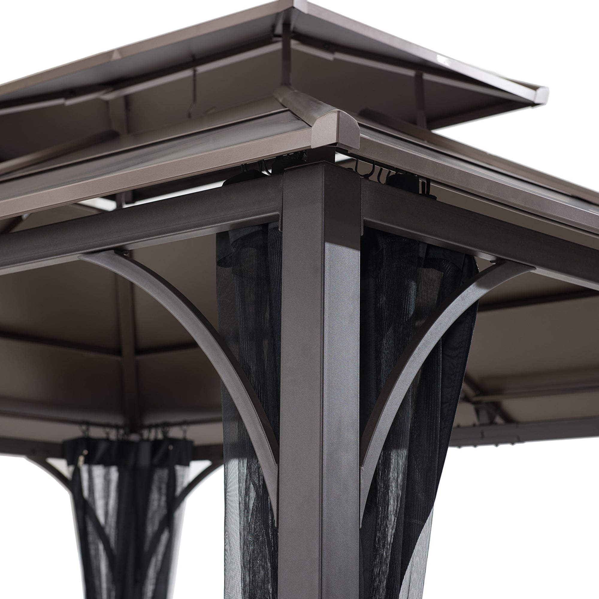 KALDI 366cm x 307cm Black and Brown Steel Gazebo with 2-tier Ventilated Hardtop - outside corner