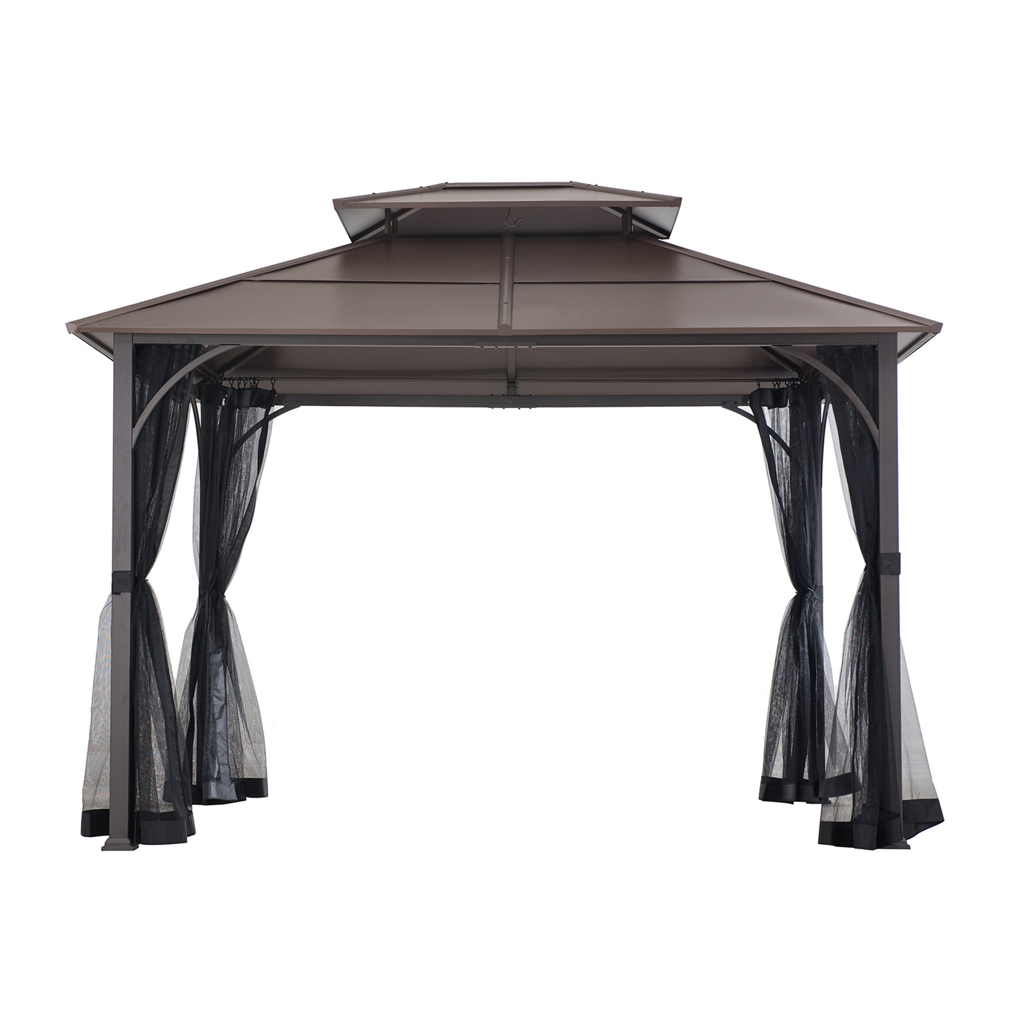 KALDI 366cm x 307cm Black and Brown Steel Gazebo with 2-tier Ventilated Hardtop - front