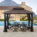 KALDI 366cm x 307cm Black and Brown Steel Gazebo with 2-tier Ventilated Hardtop - full view day