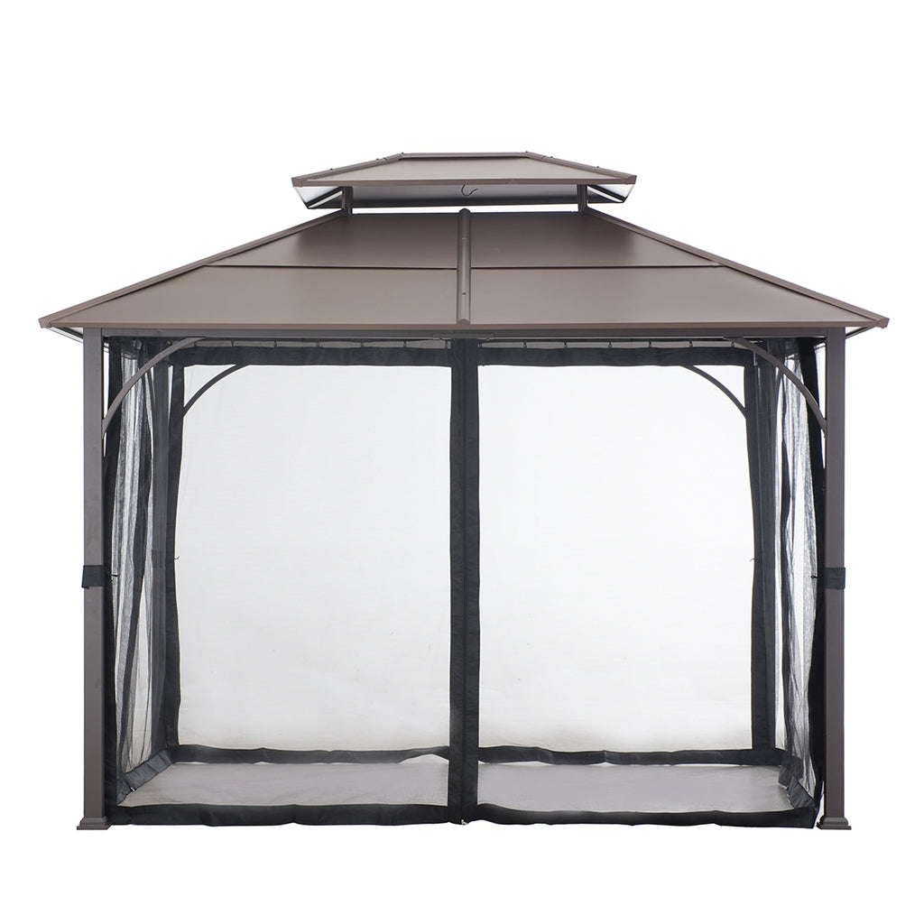 KALDI 366cm x 307cm Black and Brown Steel Gazebo with 2-tier Ventilated Hardtop - closed