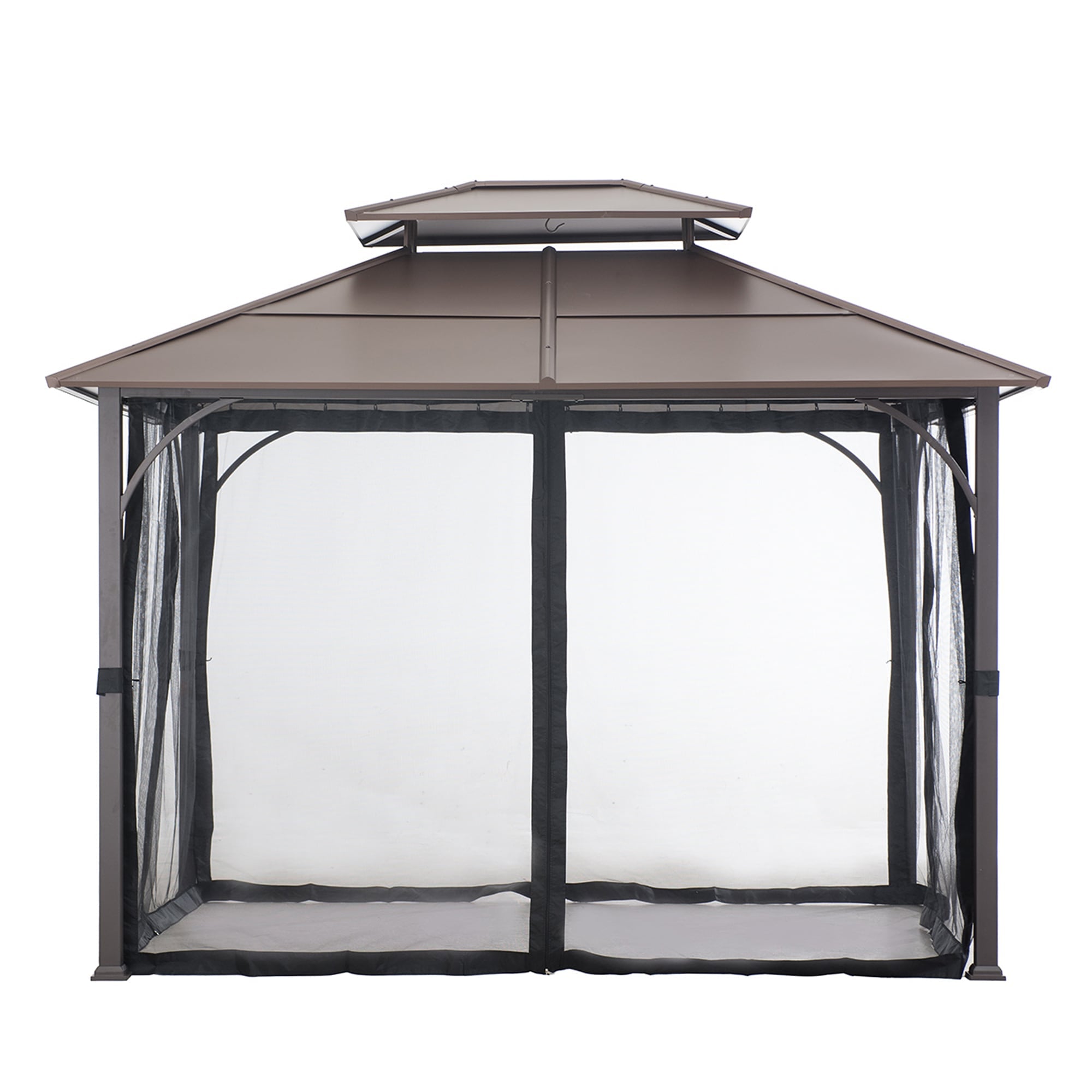 KALDI 366cm x 307cm Black and Brown Steel Gazebo with 2-tier Ventilated Hardtop - closed