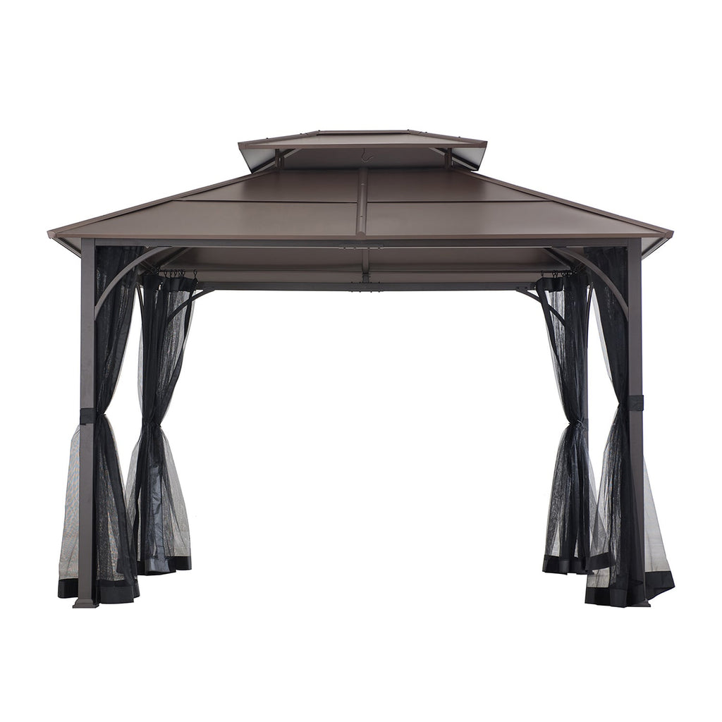 KALDI 366cm x 307cm Black and Brown Steel Gazebo with 2-tier Ventilated Hardtop - back