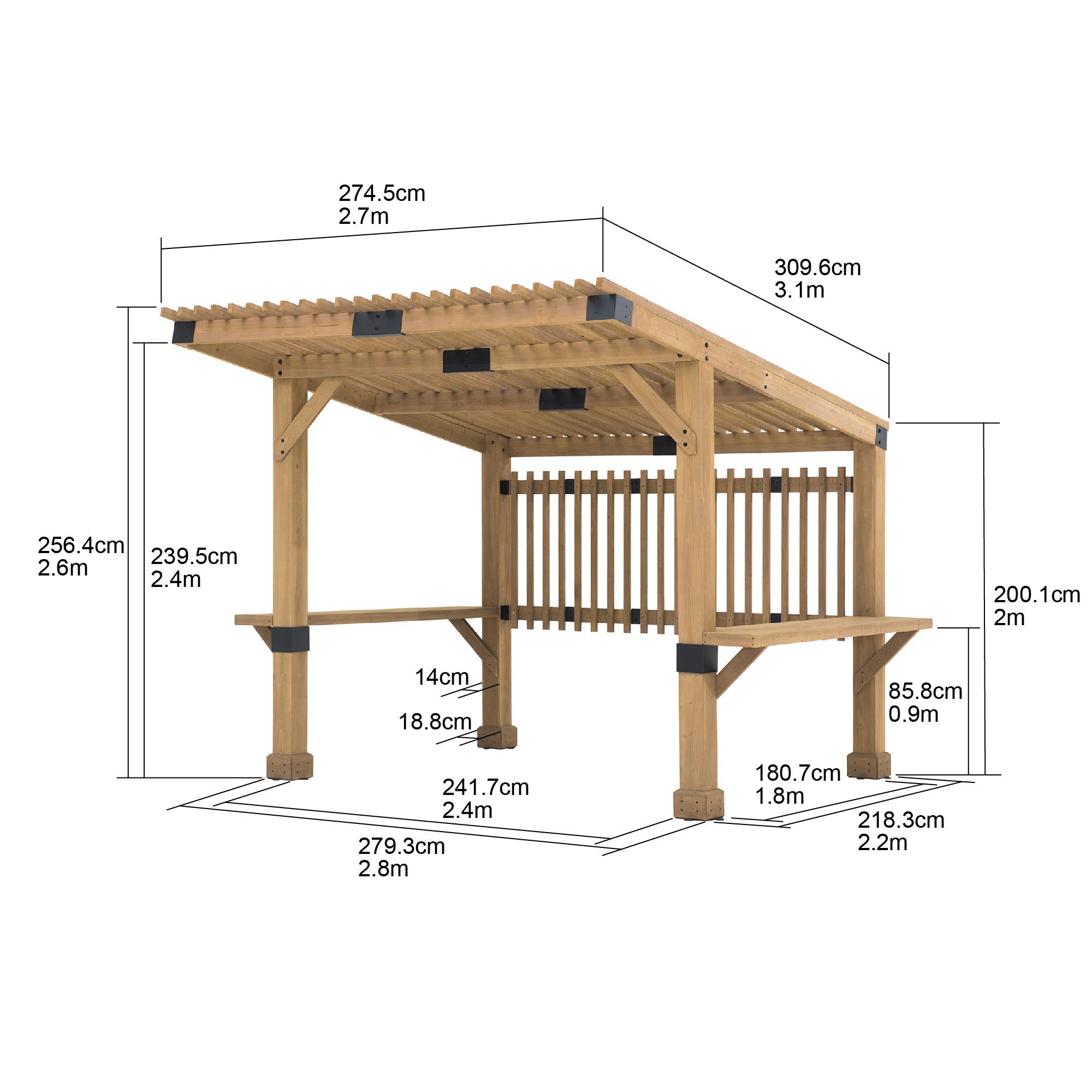 KRONE 275cm x 310cm Cedar Wood Hot Tub Pergola - pergola dimensions