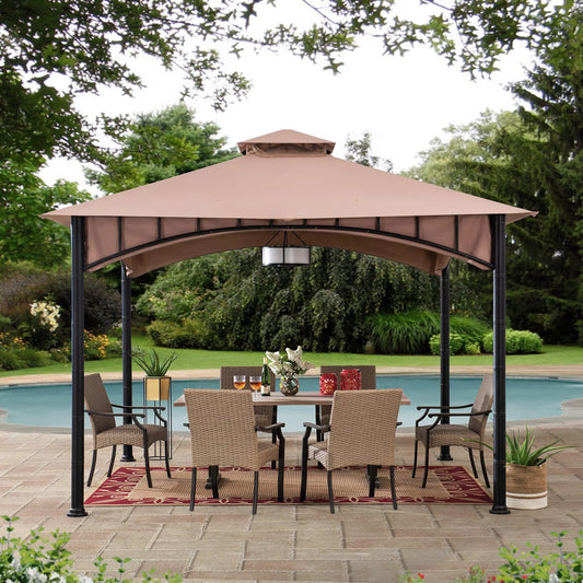 LAURO 340cm x 340cm Brown Fabric Steel Canopy with Ventilated 2-tier Top