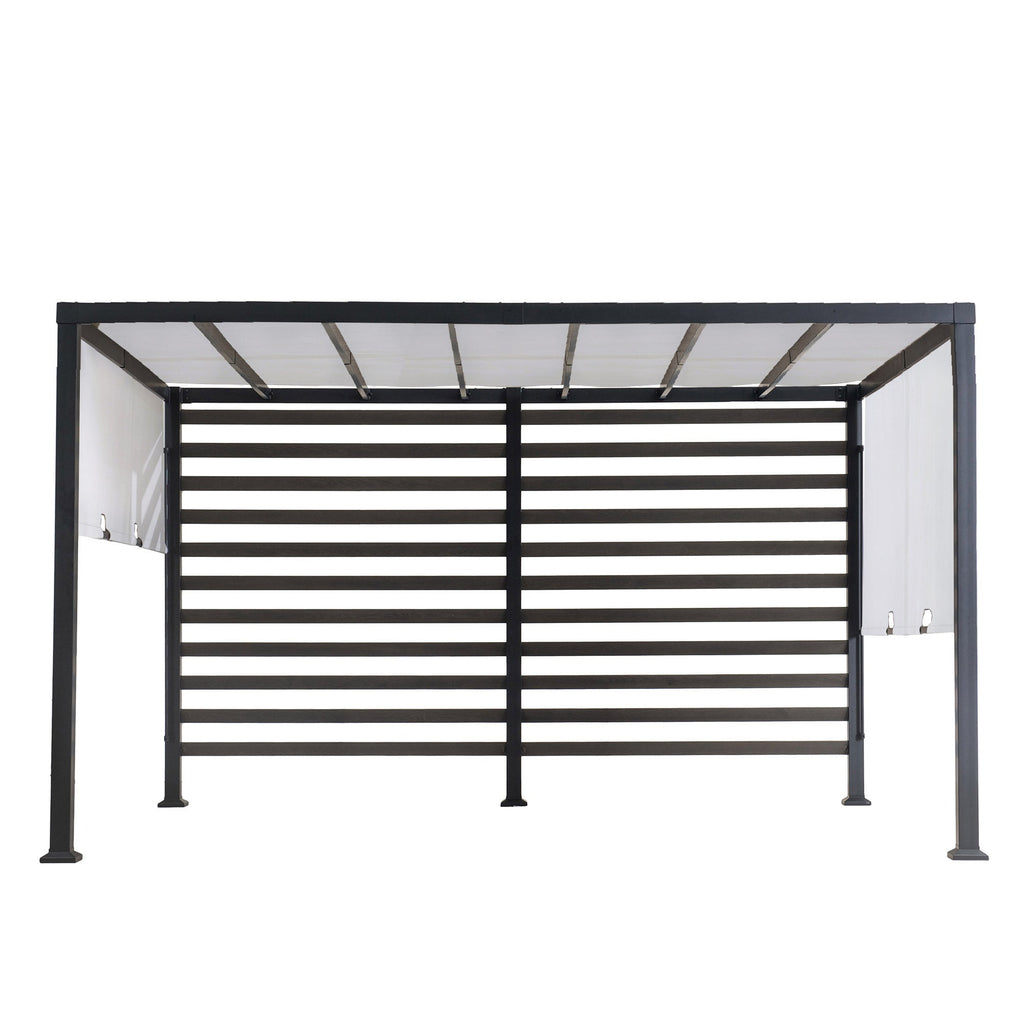 OETA 304cm x 372cm Steel Adjustable Canopy Pergola with White Fabric Soft Top - pergola curtains