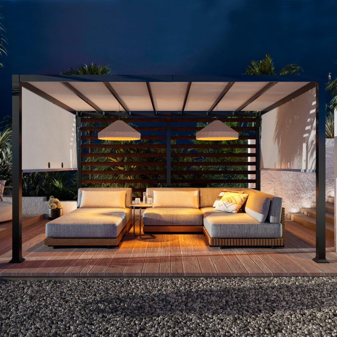 OETA 304cm x 372cm Steel Adjustable Canopy Pergola with White Fabric Soft Top - pergola with canopy