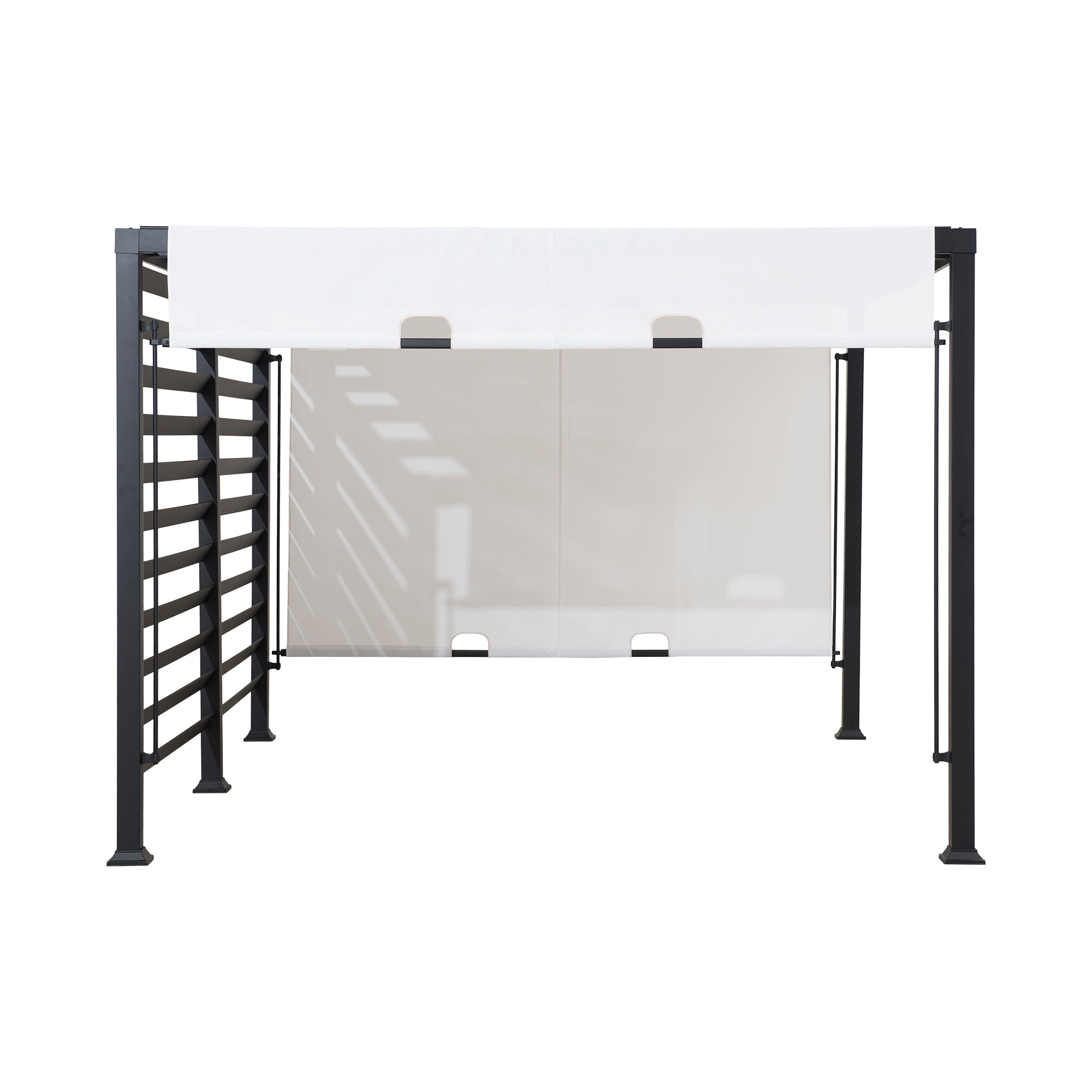OETA 304cm x 372cm Steel Adjustable Canopy Pergola with White Fabric Soft Top - pergola dex